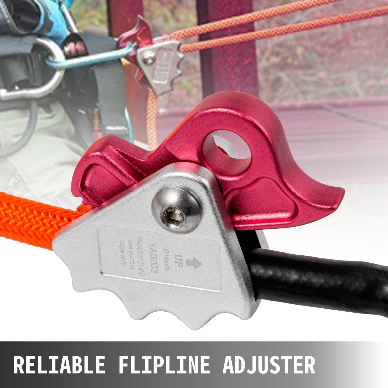 VEVOR Flip Line 5/8 Inch, Wire Core Flipline 8 ft, Wire Core Flip Line Kit with Triple Lock Carabiner Adjuster, Steel Swivel Snap, Climbing Flipline for Fall Protection, Arborist, Tree Climbers 