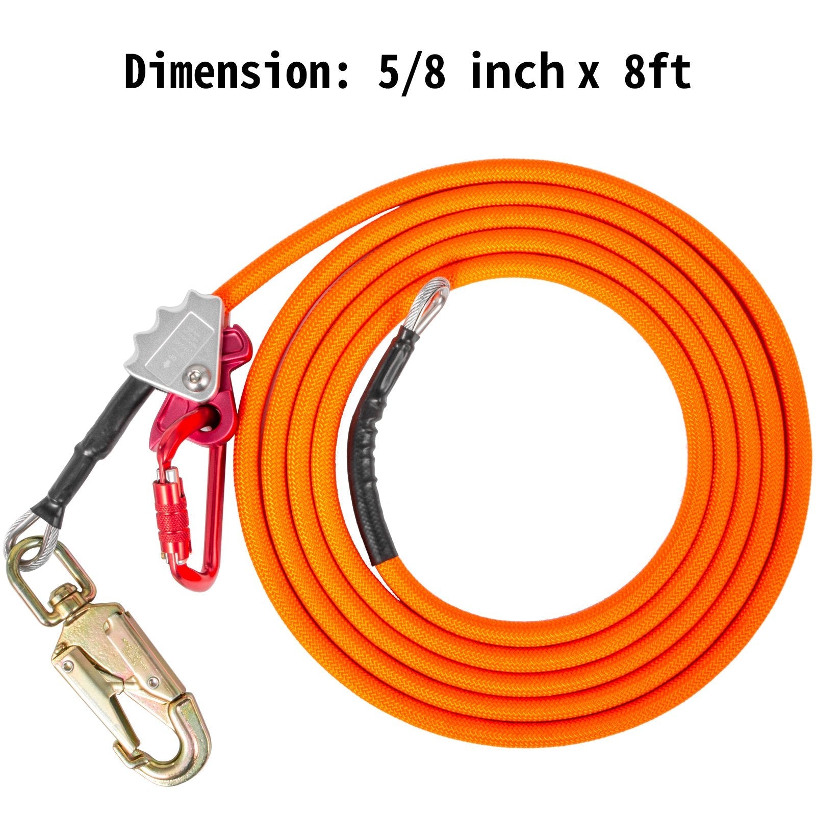 VEVOR Flip Line 5/8 Inch, Wire Core Flipline 8 ft, Wire Core Flip Line Kit with Triple Lock Carabiner Adjuster, Steel Swivel Snap, Climbing Flipline for Fall Protection, Arborist, Tree Climbers 