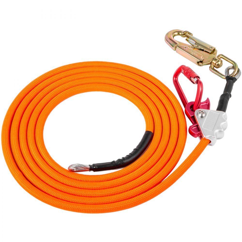 VEVOR Flip Line 5/8 Inch, Wire Core Flipline 10 ft, Wire Core Flip Line Kit with Triple Lock Carabiner Adjuster, Steel Swivel Snap, Climbing Flipline for Fall Protection, Arborist, Tree Climbers 