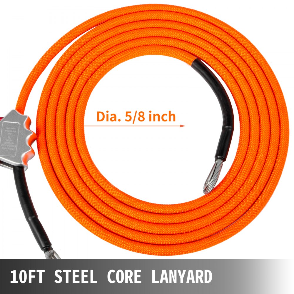 VEVOR Flip Line 5/8 Inch, Wire Core Flipline 10 ft, Wire Core Flip Line Kit with Triple Lock Carabiner Adjuster, Steel Swivel Snap, Climbing Flipline for Fall Protection, Arborist, Tree Climbers 