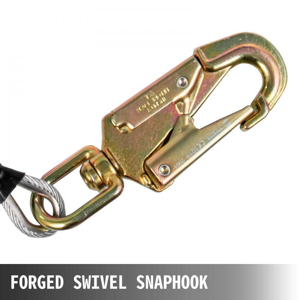 VEVOR Flip Line 5/8 Inch, Wire Core Flipline 10 ft, Wire Core Flip Line Kit with Triple Lock Carabiner Adjuster, Steel Swivel Snap, Climbing Flipline for Fall Protection, Arborist, Tree Climbers 