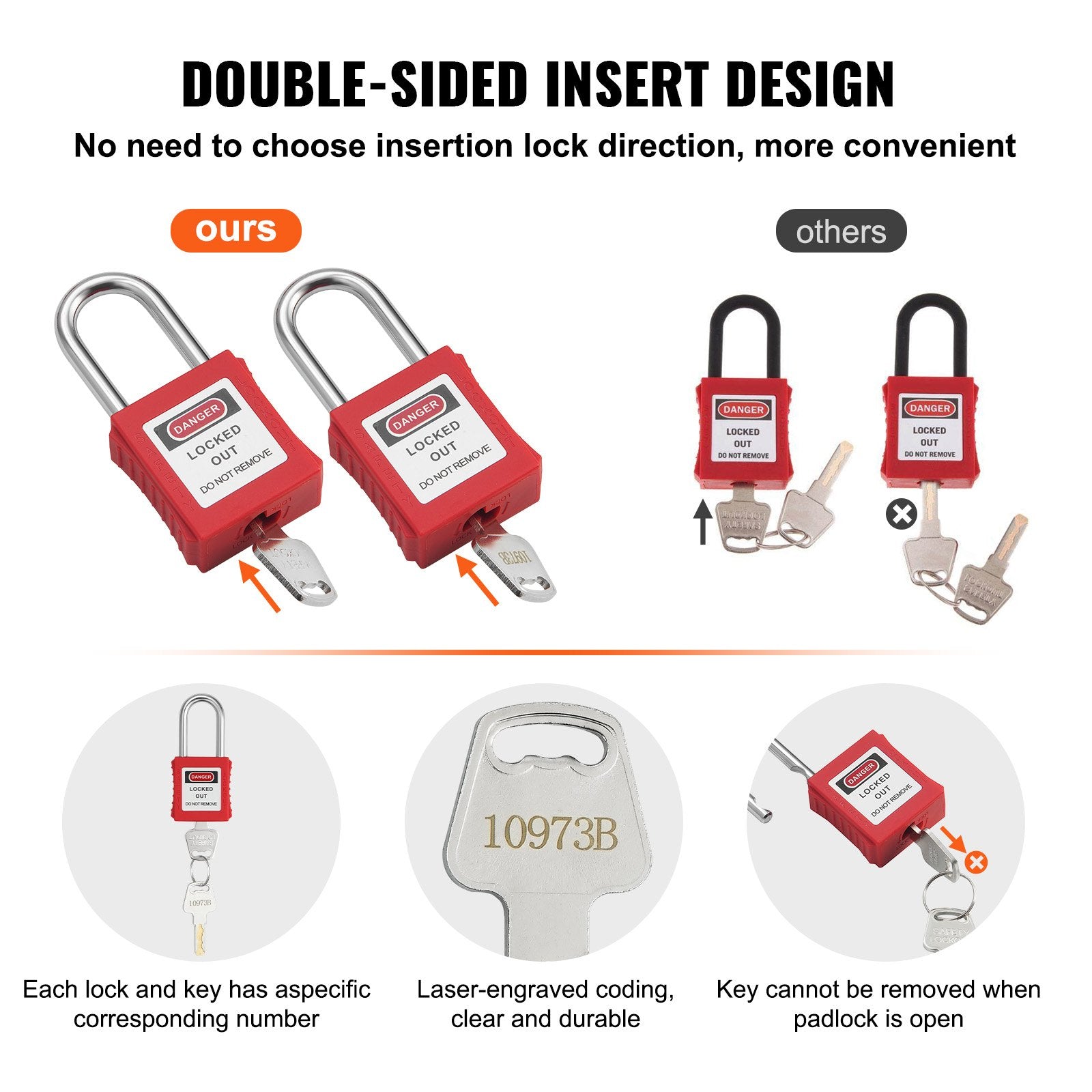 VEVOR Lockout Tagout Locks Set, 10 PCS Red Safety Lockout Padlocks, with 2 Keys Per Lock, OSHA Compliant Lockout Locks, Lock Out Tag Out Safety Padlocks for Electrical Lockout Tag Out Kits 