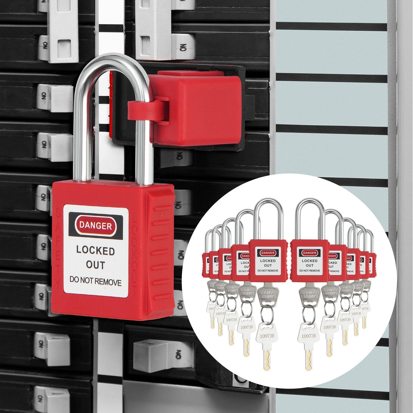 VEVOR Lockout Tagout Locks Set, 10 PCS Red Safety Lockout Padlocks, with 2 Keys Per Lock, OSHA Compliant Lockout Locks, Lock Out Tag Out Safety Padlocks for Electrical Lockout Tag Out Kits 