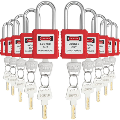 VEVOR Lockout Tagout Locks Set, 10 PCS Red Safety Lockout Padlocks, with 2 Keys Per Lock, OSHA Compliant Lockout Locks, Lock Out Tag Out Safety Padlocks for Electrical Lockout Tag Out Kits 
