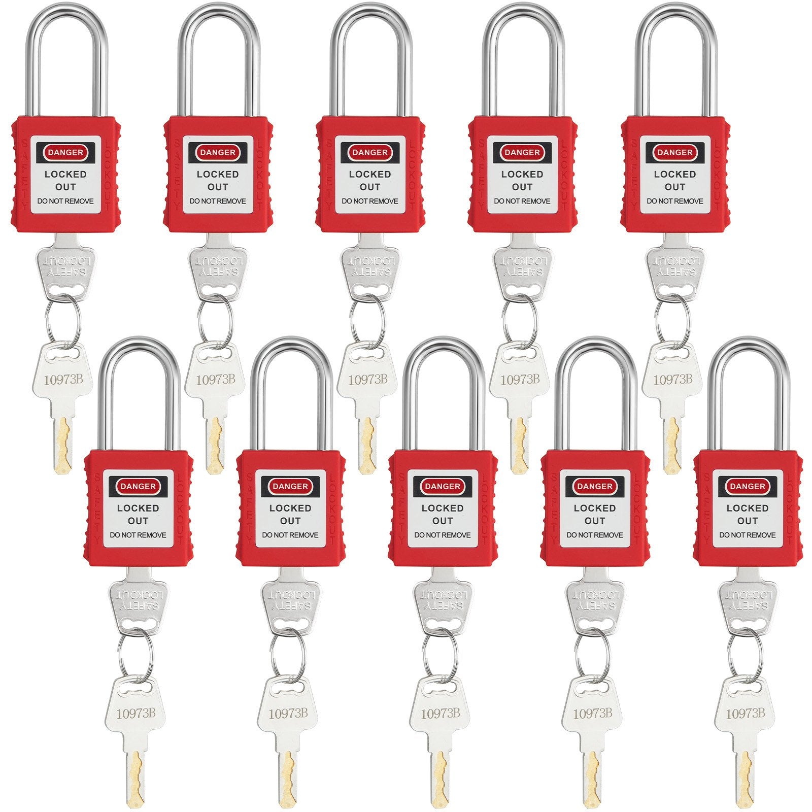VEVOR Lockout Tagout Locks Set, 10 PCS Red Safety Lockout Padlocks, with 2 Keys Per Lock, OSHA Compliant Lockout Locks, Lock Out Tag Out Safety Padlocks for Electrical Lockout Tag Out Kits 
