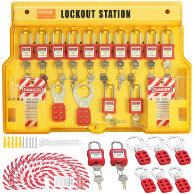 VEVOR Electrical Lockout Tagout Kit, 60 PCS Safety Lockout Tagout Station Includes Padlocks, Hasps, Tags, Nylon Ties, Expansion Kit, and Lockout Station Board, for Industrial, Electric Power 