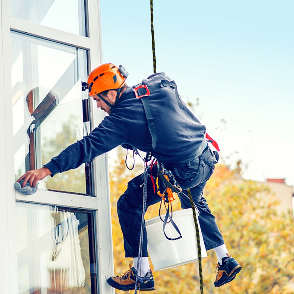 VEVOR Vertical Lifeline Assembly, 150 ft Fall Protection Rope, Polyester Roofing Rope, CE Compliant Fall Arrest Protection Equipment with Alloy Steel Rope Grab, Two Snap Hooks, Shock Absorber 