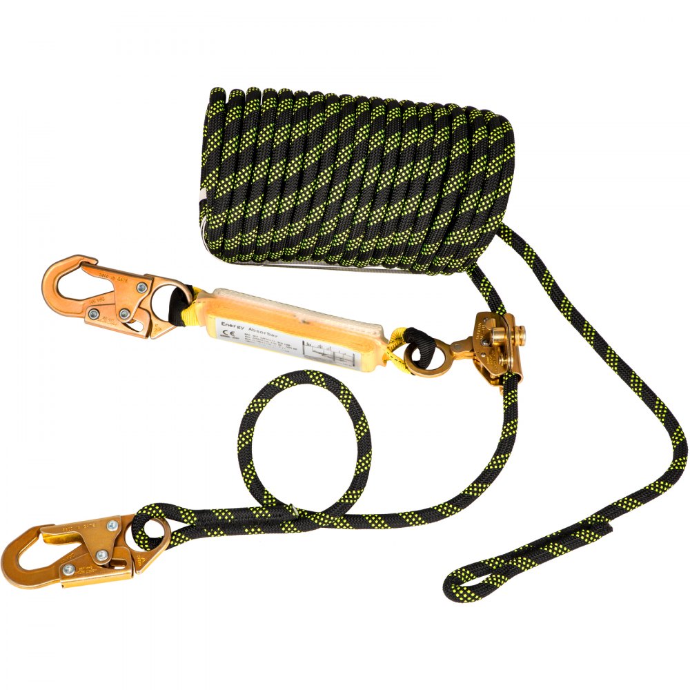 VEVOR Vertical Lifeline Assembly, 150 ft Fall Protection Rope, Polyester Roofing Rope, CE Compliant Fall Arrest Protection Equipment with Alloy Steel Rope Grab, Two Snap Hooks, Shock Absorber 