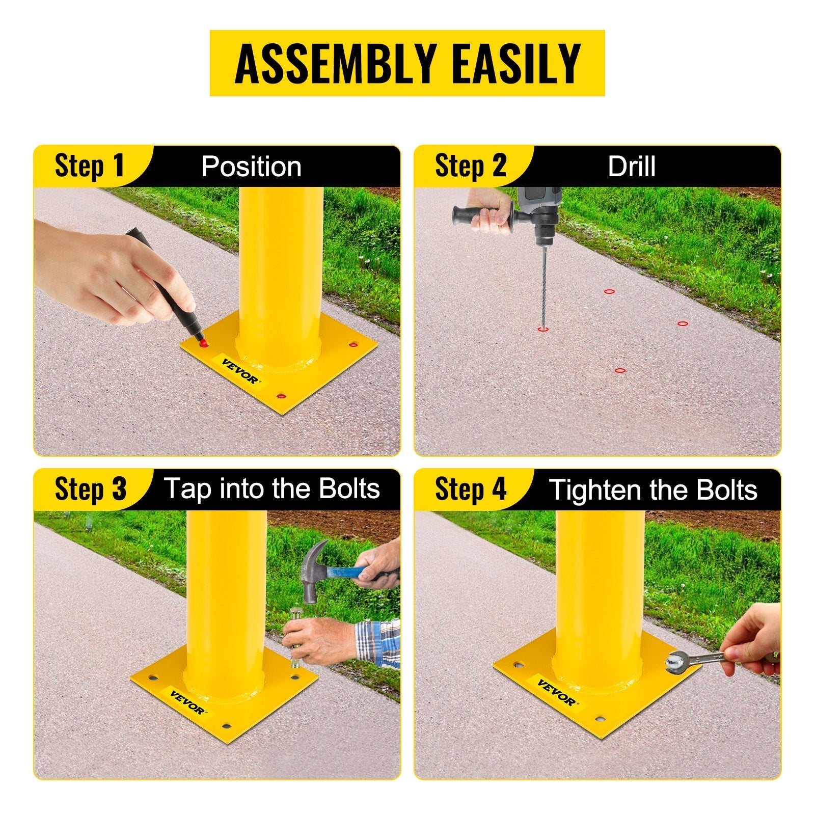 Safety Bollard Steel Bollard Post Steel Barrier 24"h 4.5"d Yellow Signs Pipe 