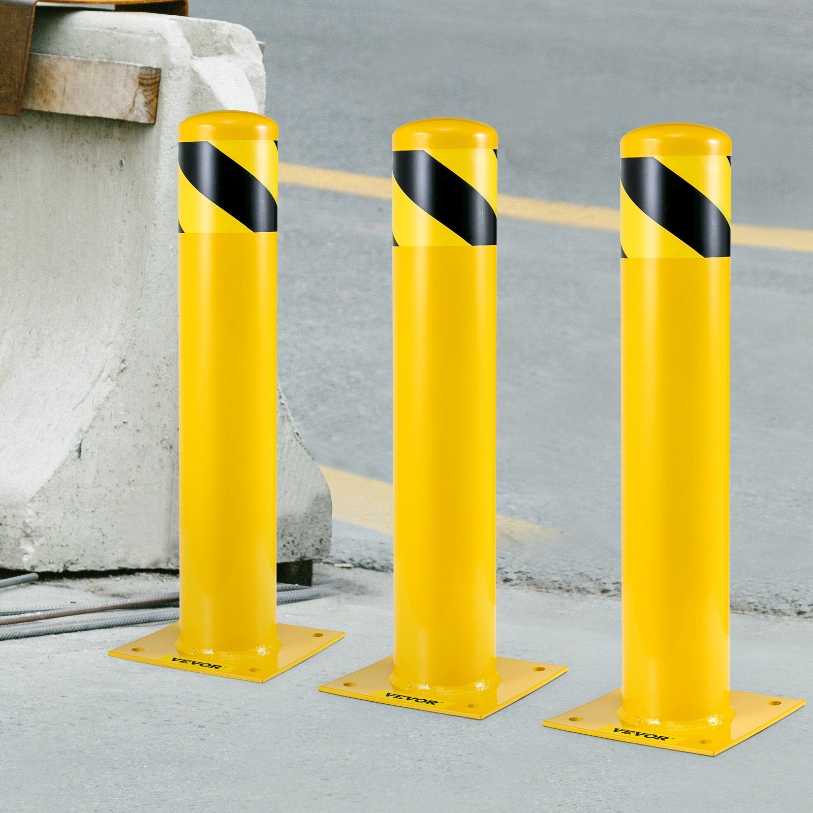 VEVOR Safety Bollard 42-4.5 Safety Barrier Bollard 4-1/2" OD 42" Height Yellow Powder Coat Pipe Steel Safety Barrier with 4 Free Anchor Bolts for Traffic-Sensitive Area 
