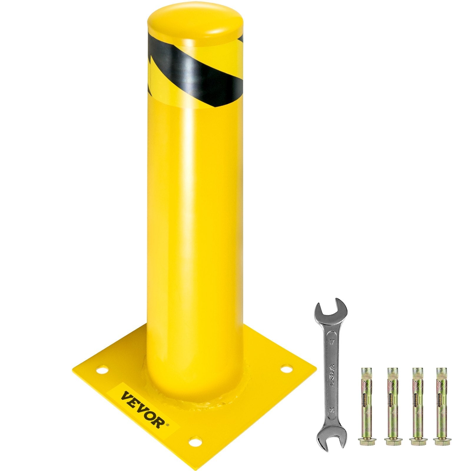 VEVOR Safety Bollard 42-4.5 Safety Barrier Bollard 4-1/2" OD 42" Height Yellow Powder Coat Pipe Steel Safety Barrier with 4 Free Anchor Bolts for Traffic-Sensitive Area 