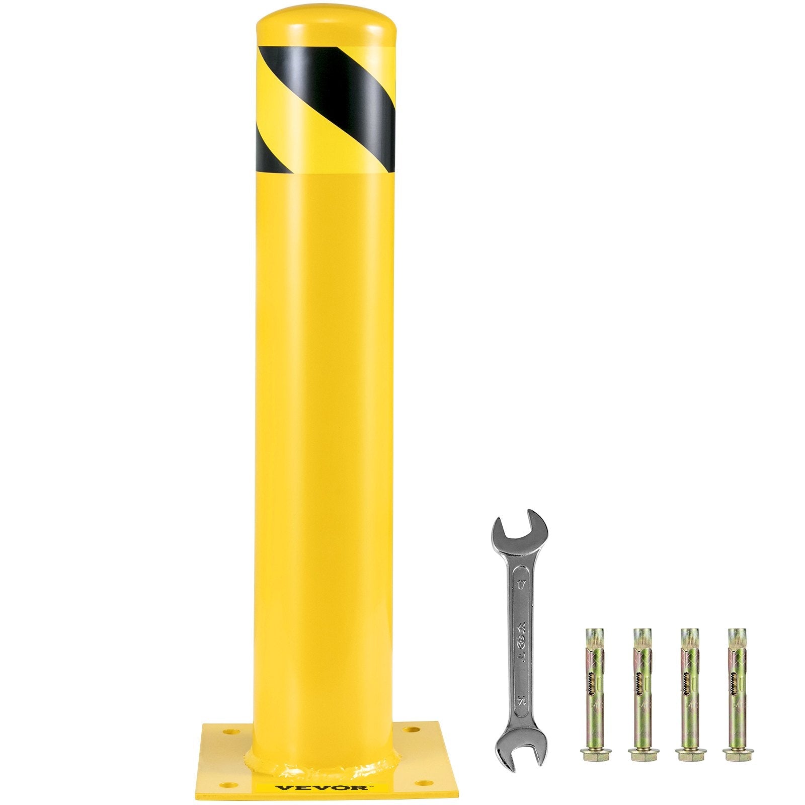 VEVOR Safety Bollard 42-4.5 Safety Barrier Bollard 4-1/2" OD 42" Height Yellow Powder Coat Pipe Steel Safety Barrier with 4 Free Anchor Bolts for Traffic-Sensitive Area 