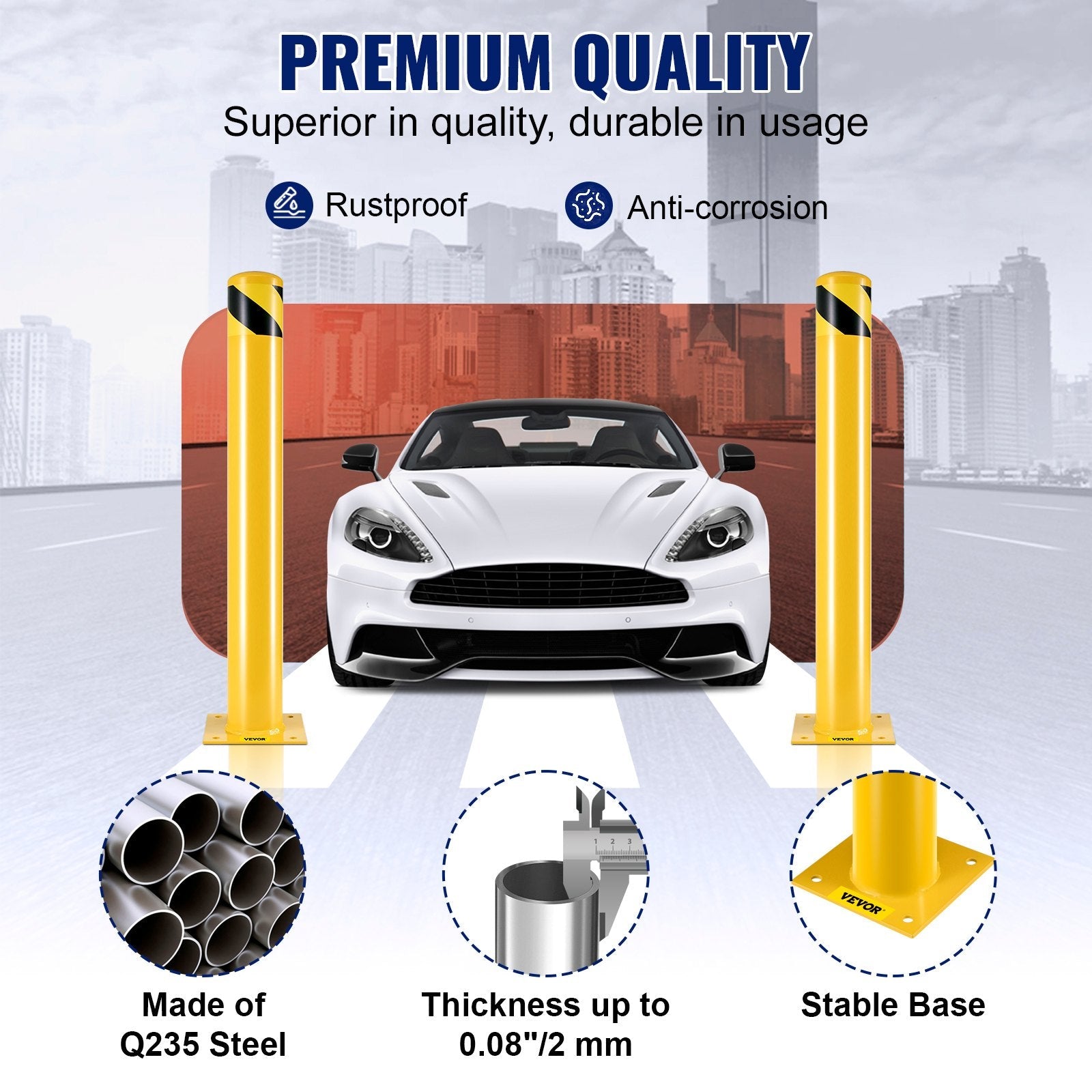 Safety Bollard Steel Bollard Post 36"H 4.5"D Yellow Signs Pipe Steel Barrier 