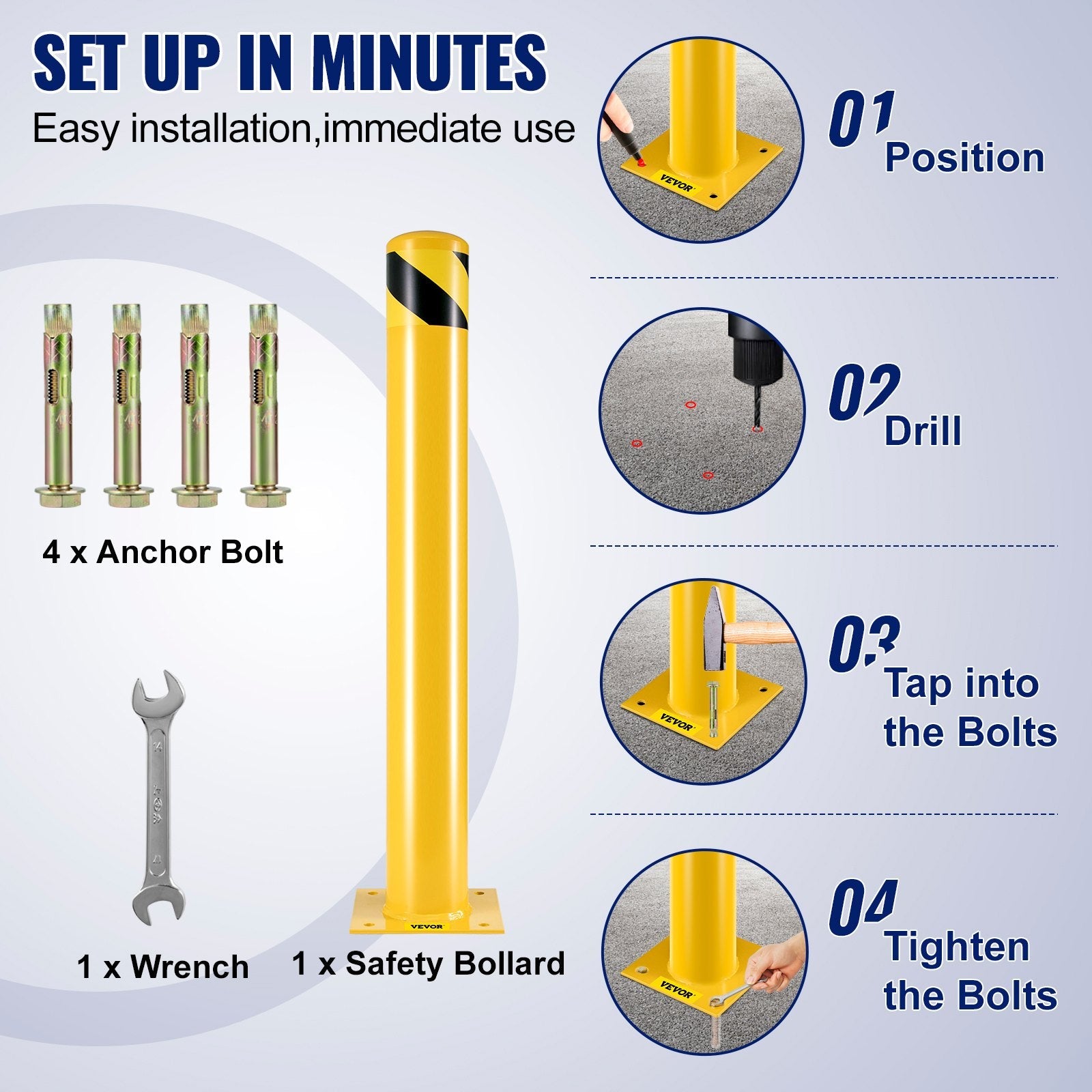 Safety Bollard Steel Bollard Post 36"H 4.5"D Yellow Signs Pipe Steel Barrier 