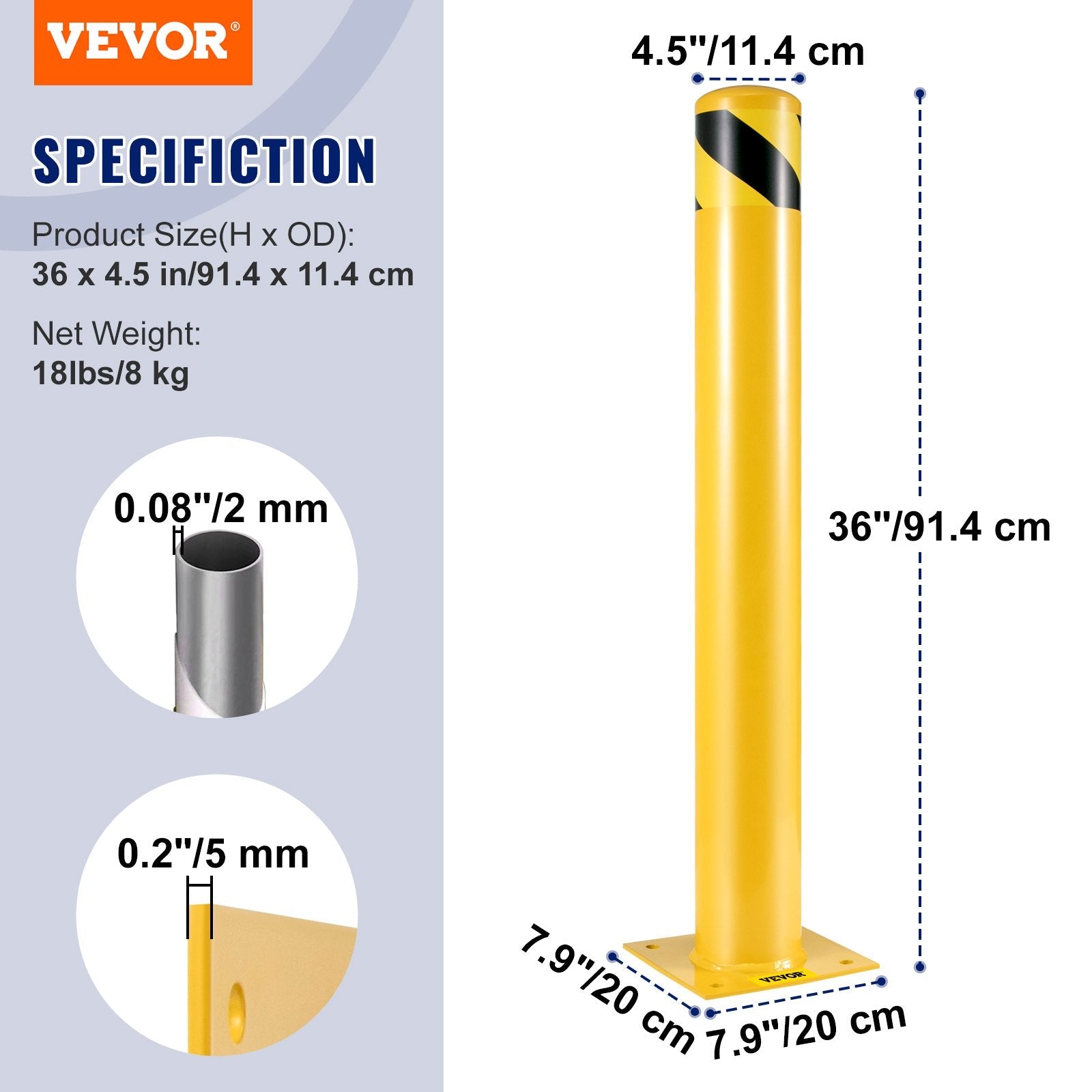 Safety Bollard Steel Bollard Post 36"H 4.5"D Yellow Signs Pipe Steel Barrier 