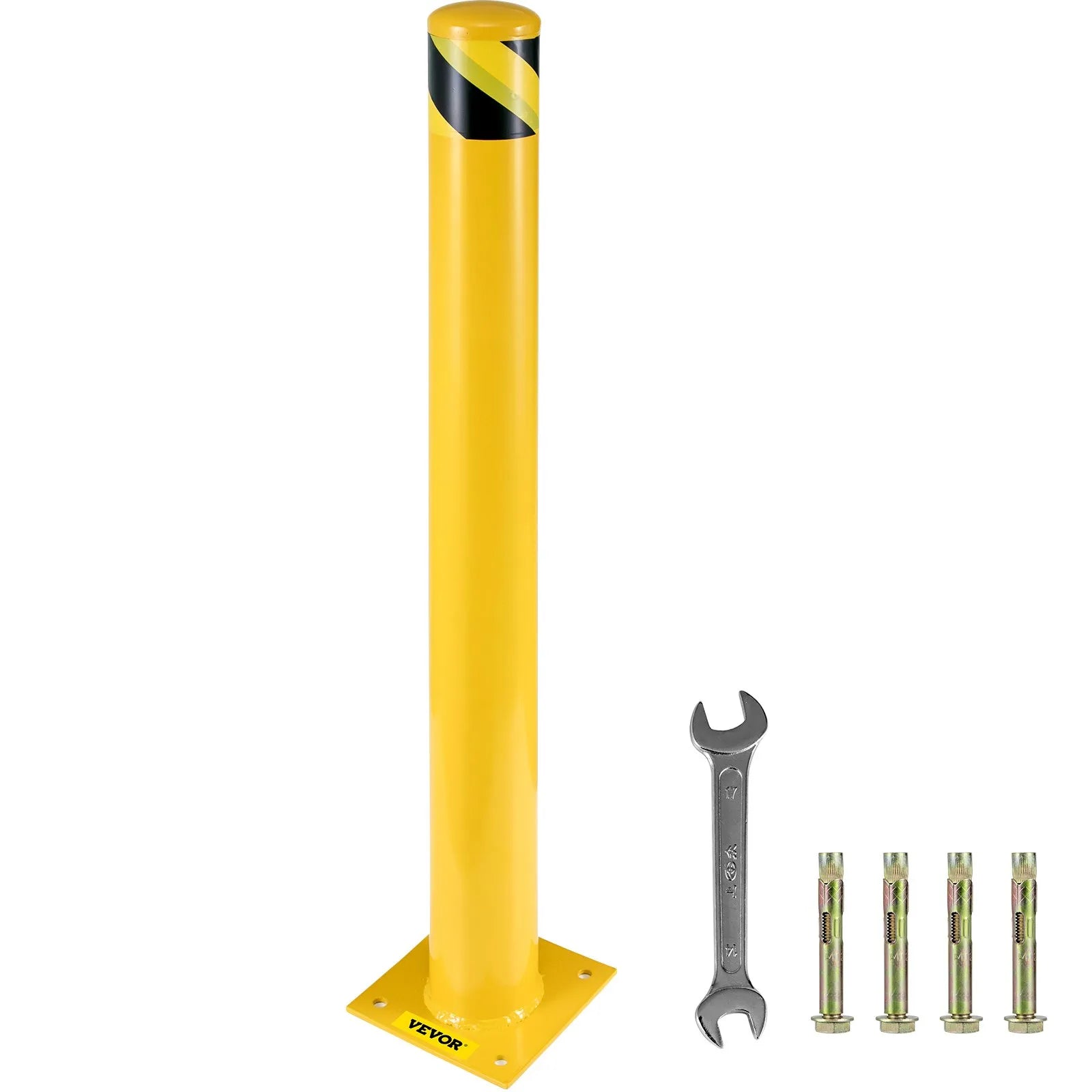 VEVOR Safety Bollard 48-4.5 Safety Barrier Bollard 4-1/2" OD 48" Height Yellow Powder Coat Pipe Steel Safety Barrier with 4 Free Anchor Bolts for Traffic-Sensitive Area