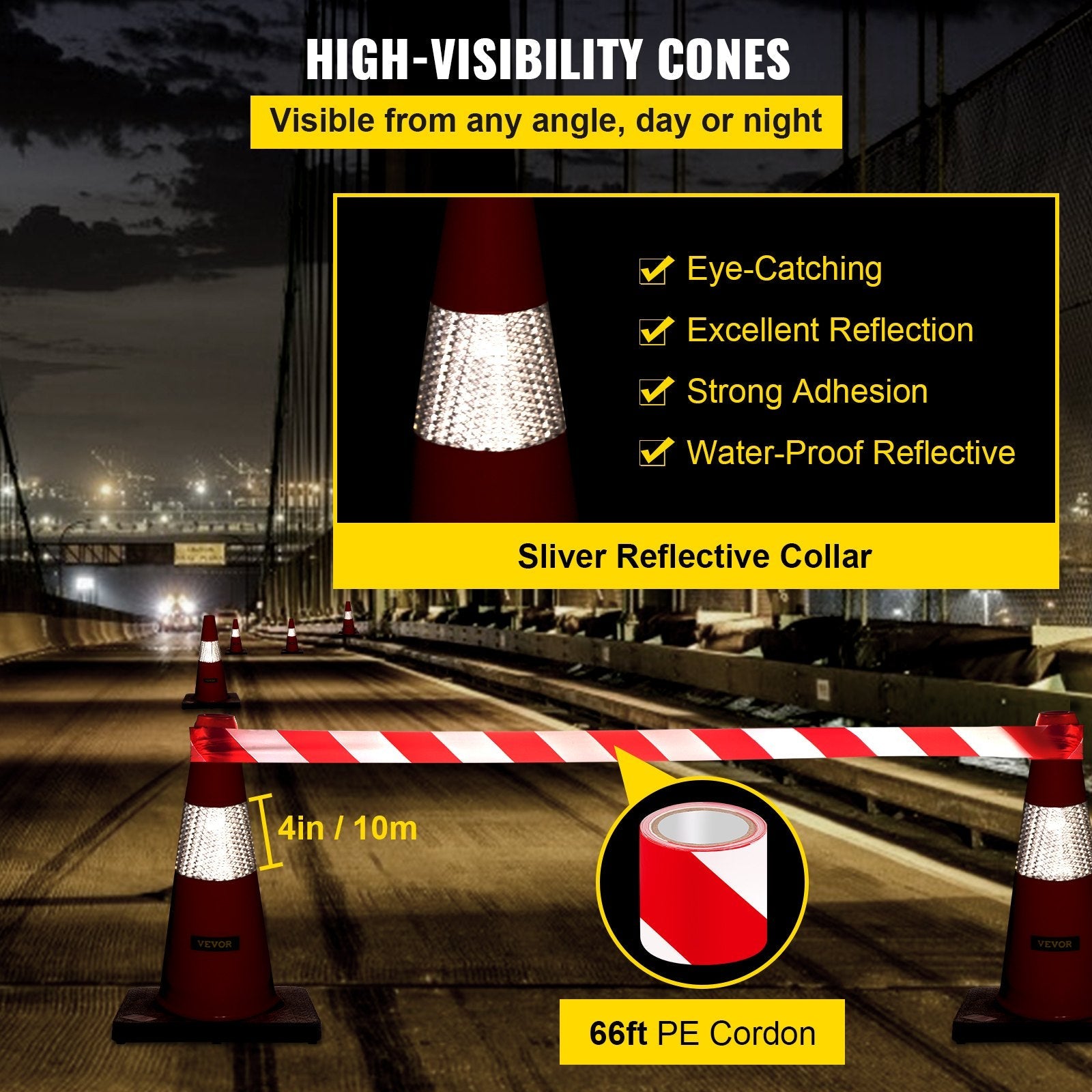VEVOR Safety Cones, 18 in/45 cm Height, 5 PCS PVC Orange Traffic Cone with Reflective Collar and Black Weighted Base, Used for Traffic Control, Driveway Road Parking and School Improvement 