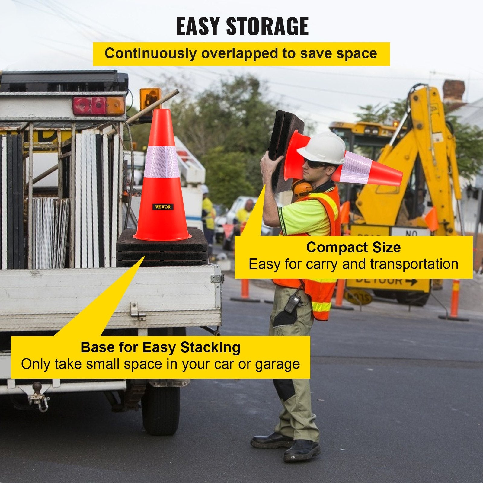 VEVOR Safety Cones, 18 in/45 cm Height, 5 PCS PVC Orange Traffic Cone with Reflective Collar and Black Weighted Base, Used for Traffic Control, Driveway Road Parking and School Improvement 