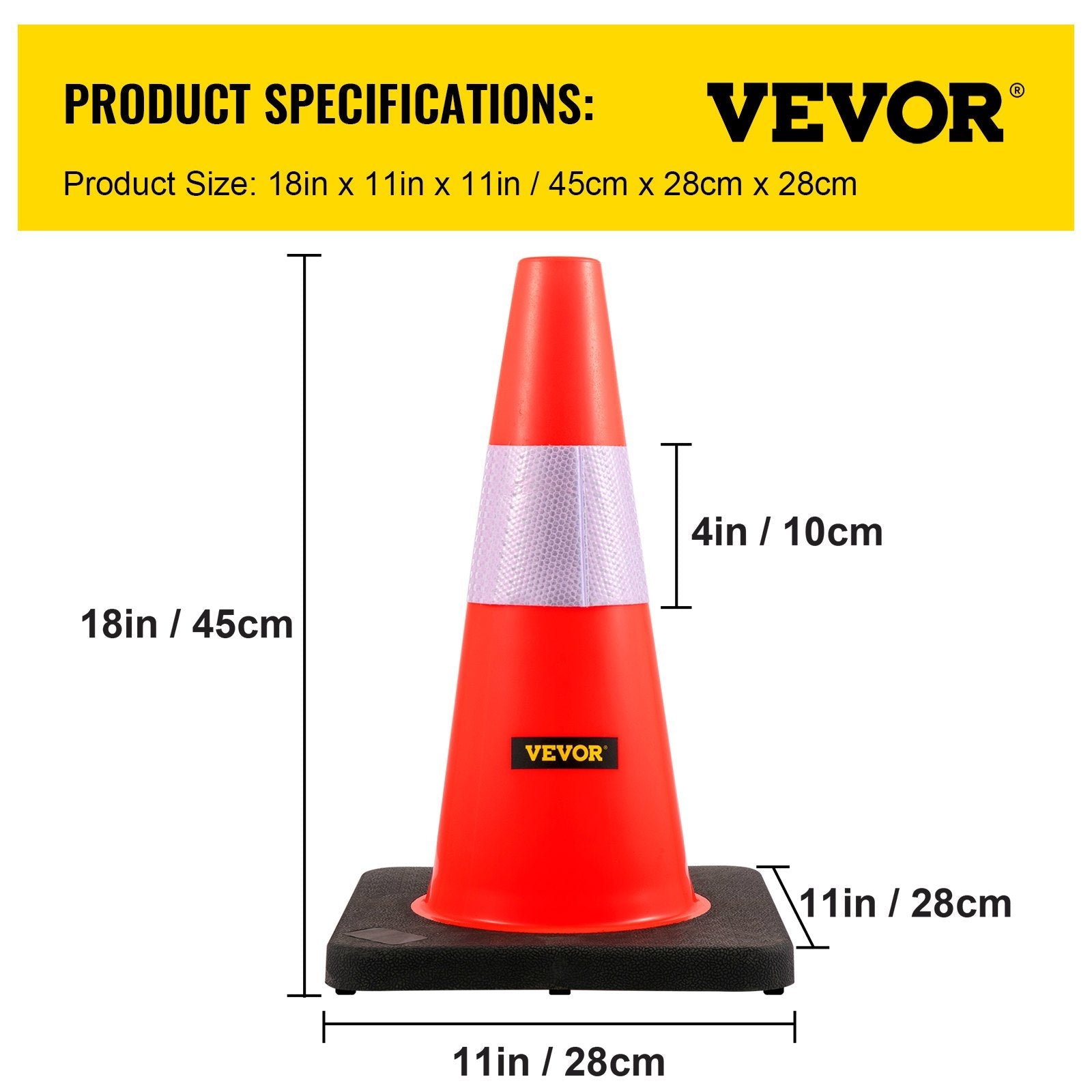 VEVOR Safety Cones, 18 in/45 cm Height, 5 PCS PVC Orange Traffic Cone with Reflective Collar and Black Weighted Base, Used for Traffic Control, Driveway Road Parking and School Improvement 
