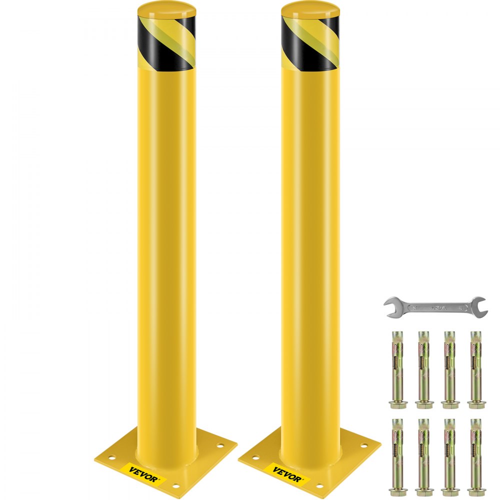 VEVOR Safety Bollard, 36 Inch Height Bollard Post, 4.5 Inch Diameter Steel Pipe Safety Bollard Post, Yellow Steel Bollard, Steel Safety Bollard with 8 Anchor Bolts, Perfect for Traffic-Sensitive Area 