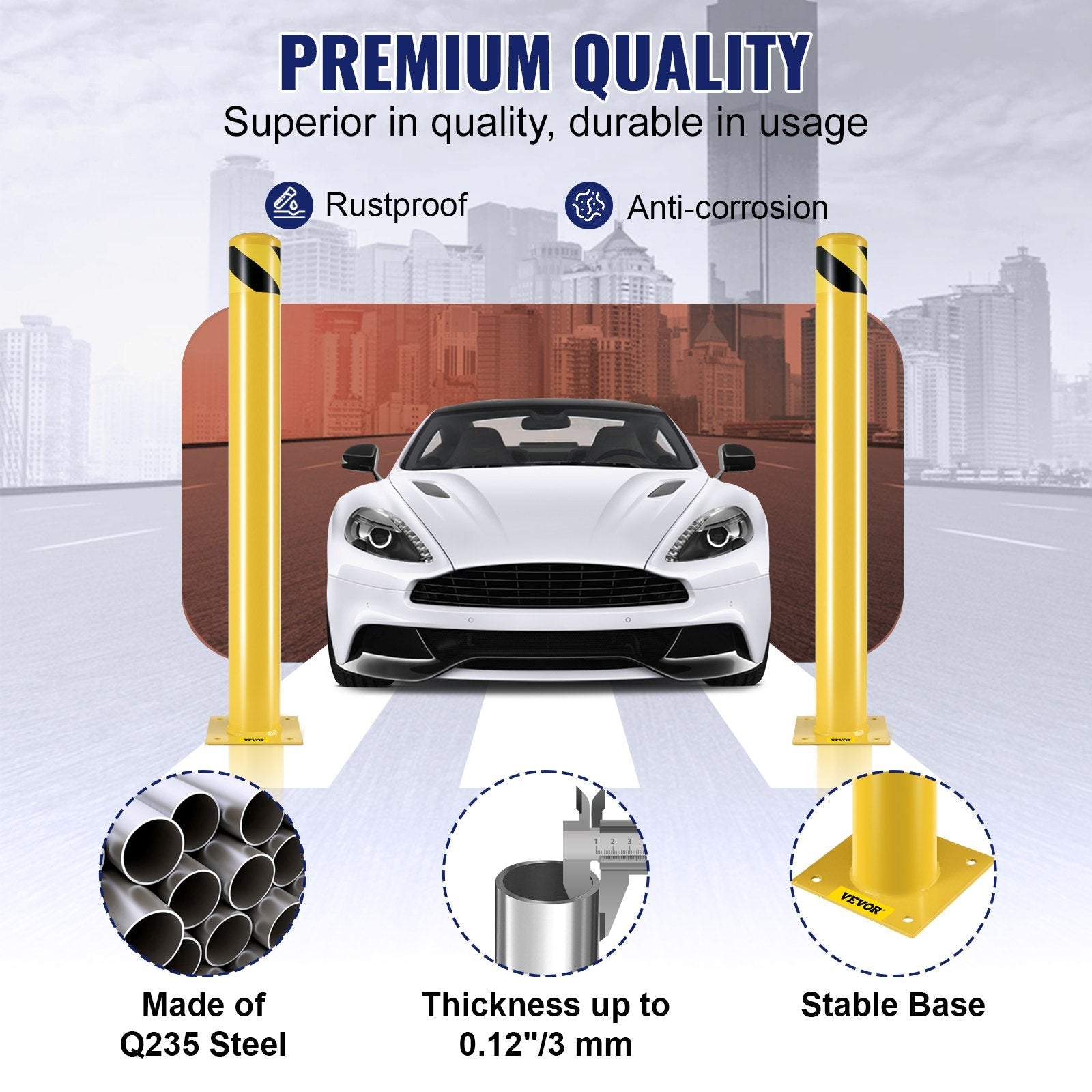 VEVOR Safety Bollard Steel Bollard Post Yellow Pipe Steel Barrier 42 