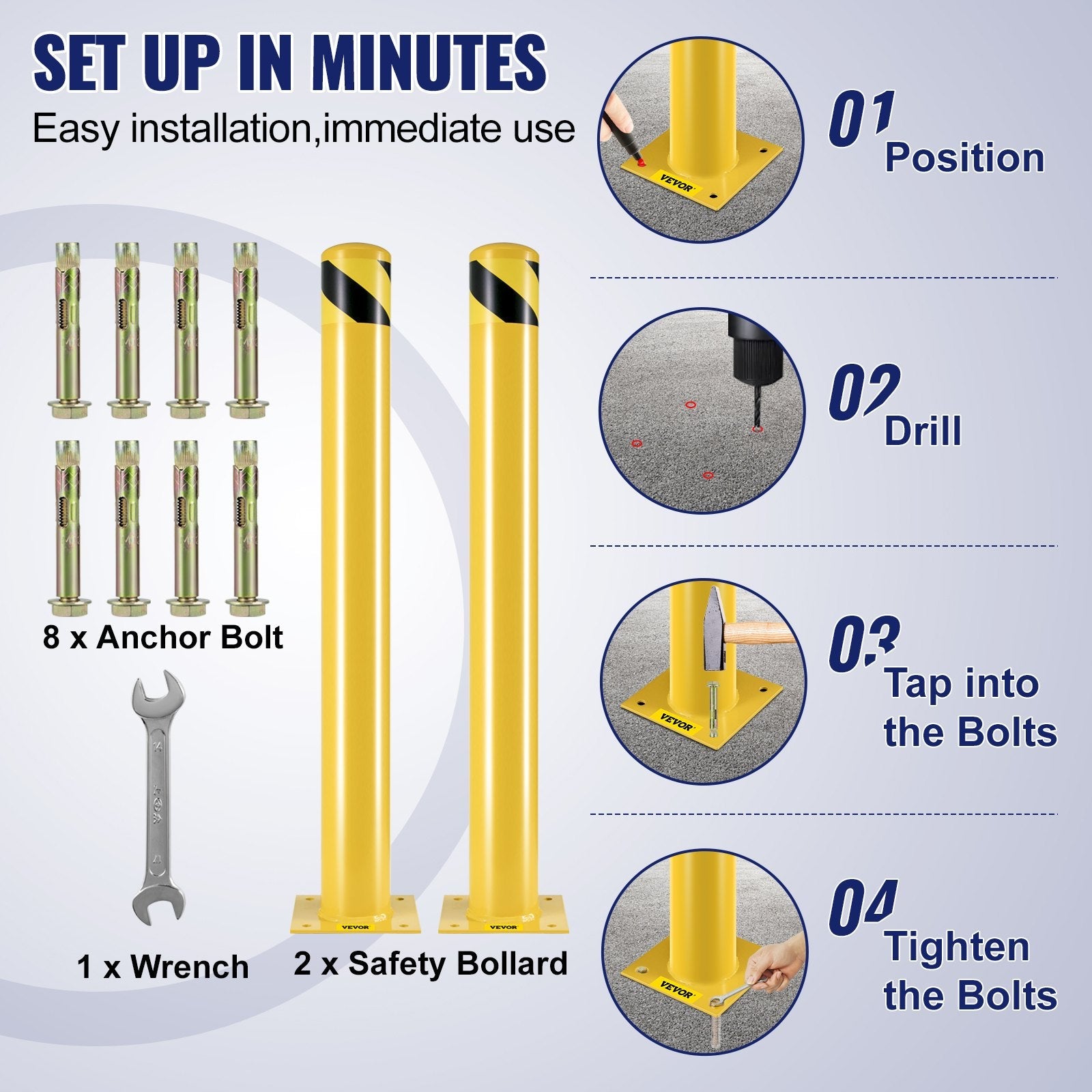 VEVOR Safety Bollard Steel Bollard Post Yellow Pipe Steel Barrier 42 