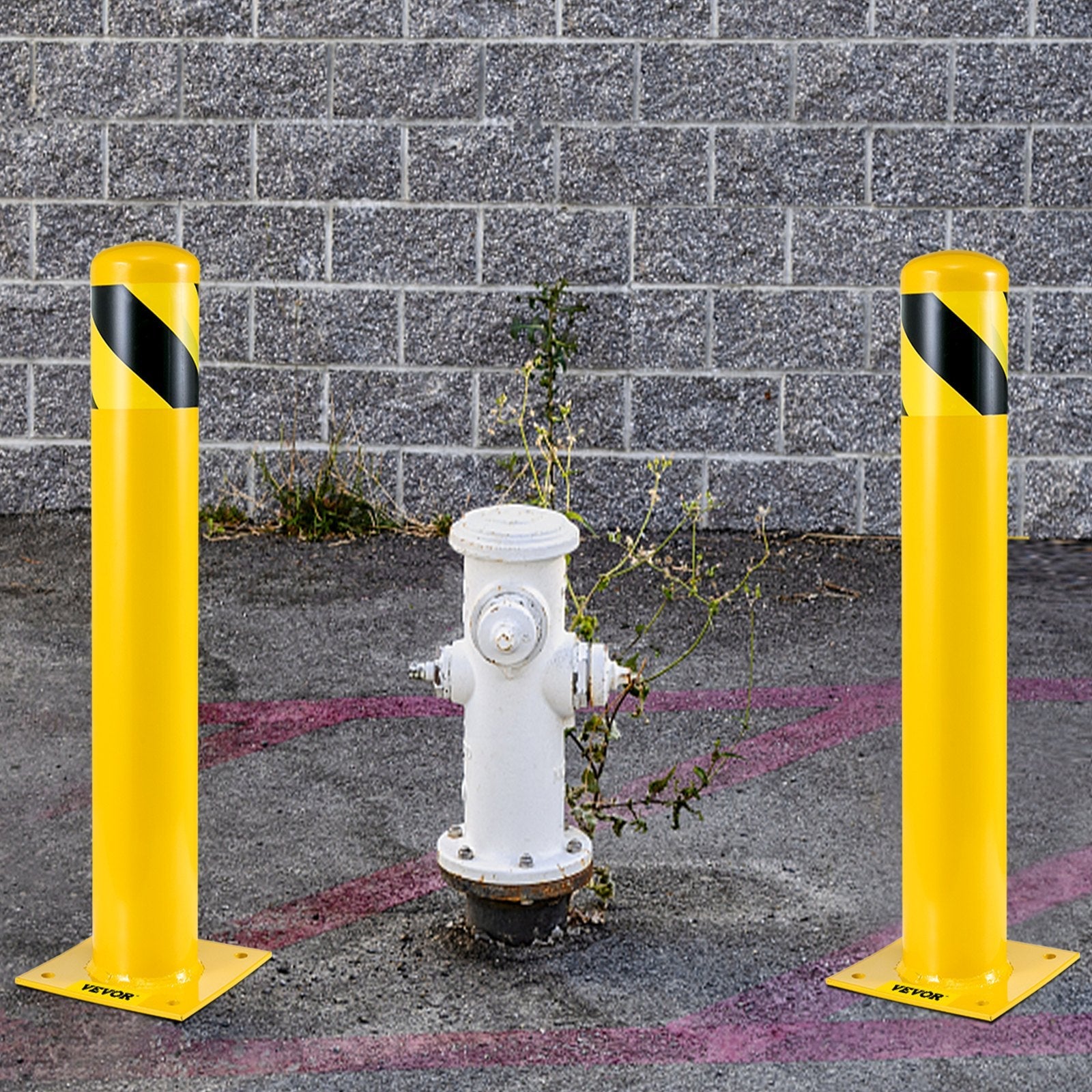 VEVOR Safety Bollard, 48 Inch Height Bollard Post, 5.5 Inch Diameter Steel Pipe Safety Bollard Post, Yellow Steel Bollard, Steel Safety Bollard with 8 Anchor Bolts, Perfect for Traffic-Sensitive Area 