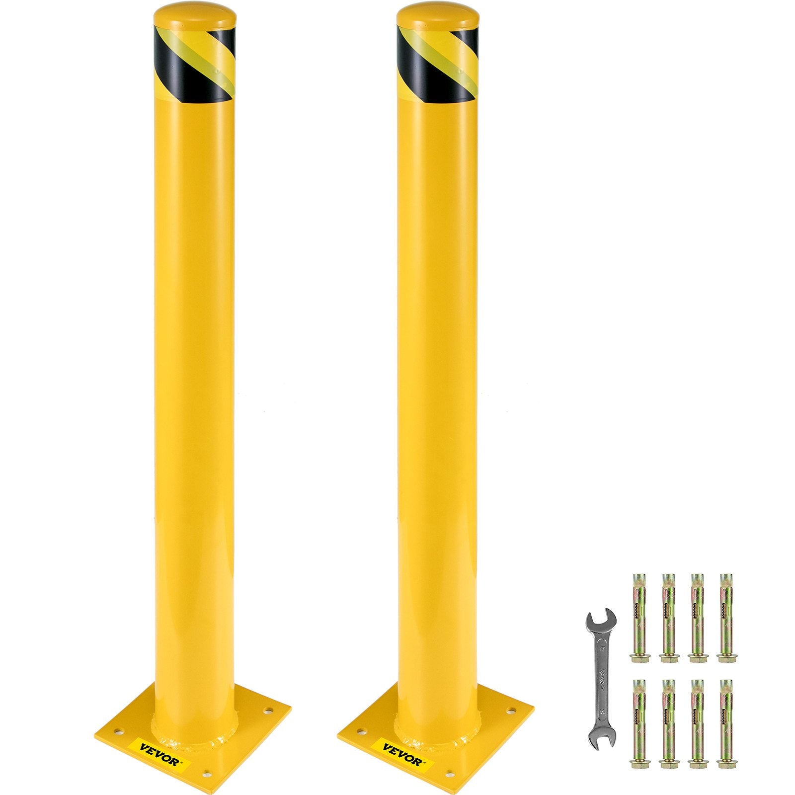 VEVOR Safety Bollard, 48 Inch Height Bollard Post, 5.5 Inch Diameter Steel Pipe Safety Bollard Post, Yellow Steel Bollard, Steel Safety Bollard with 8 Anchor Bolts, Perfect for Traffic-Sensitive Area 