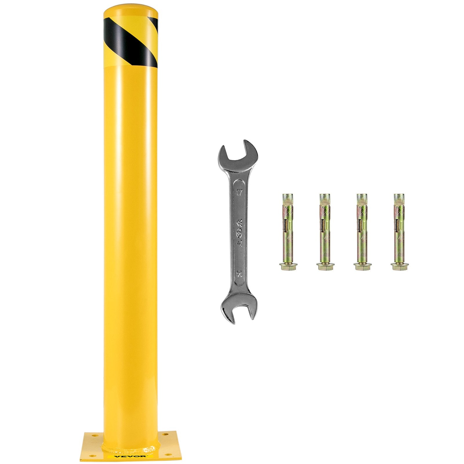 VEVOR Safety Bollard, 48 Inch Height Bollard Post, 5.5 Inch Diameter Steel Pipe Safety Bollard Post, Yellow Steel Bollard, Steel Safety Bollard with 8 Anchor Bolts, Perfect for Traffic-Sensitive Area 