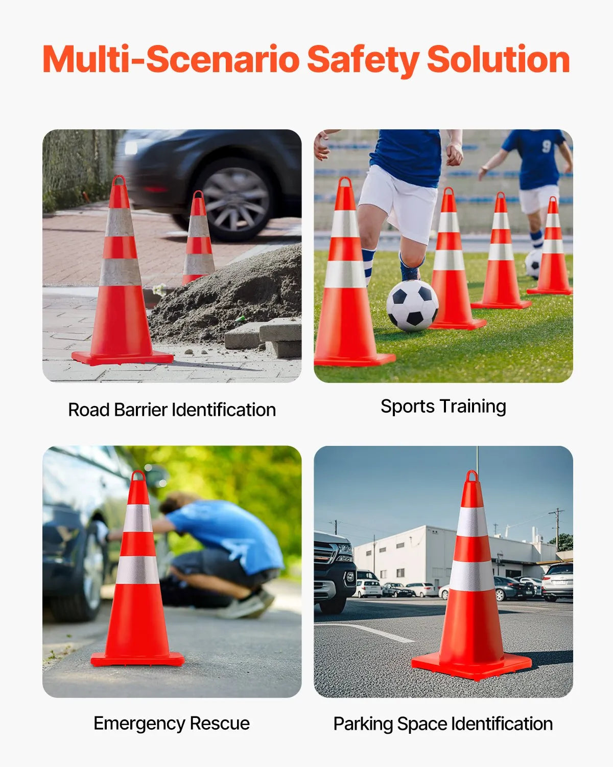 VEVOR Safety Cones Traffic Cones 10 x 28" Orange Reflective Collars Road Cones