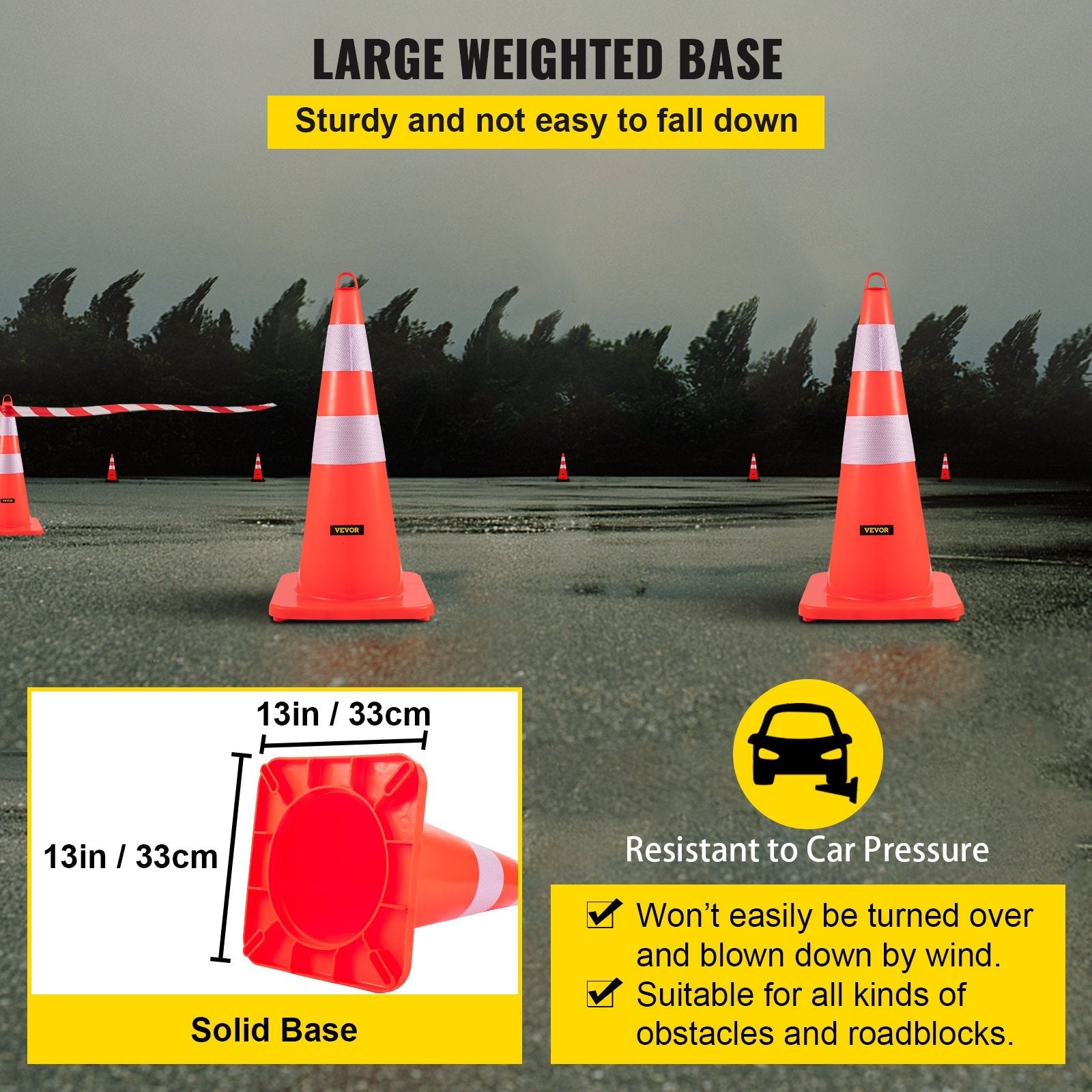 VEVOR Safety Cones Traffic Cones 6 x 28" Orange Reflective Collars Road Cones 