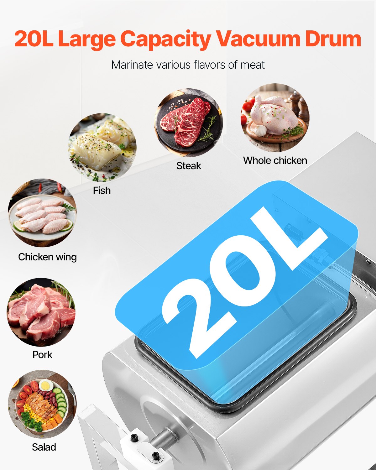 VEVOR Vacuum Meat Tumbler Marinator Machine 20L for Chicken Steak Commercial 