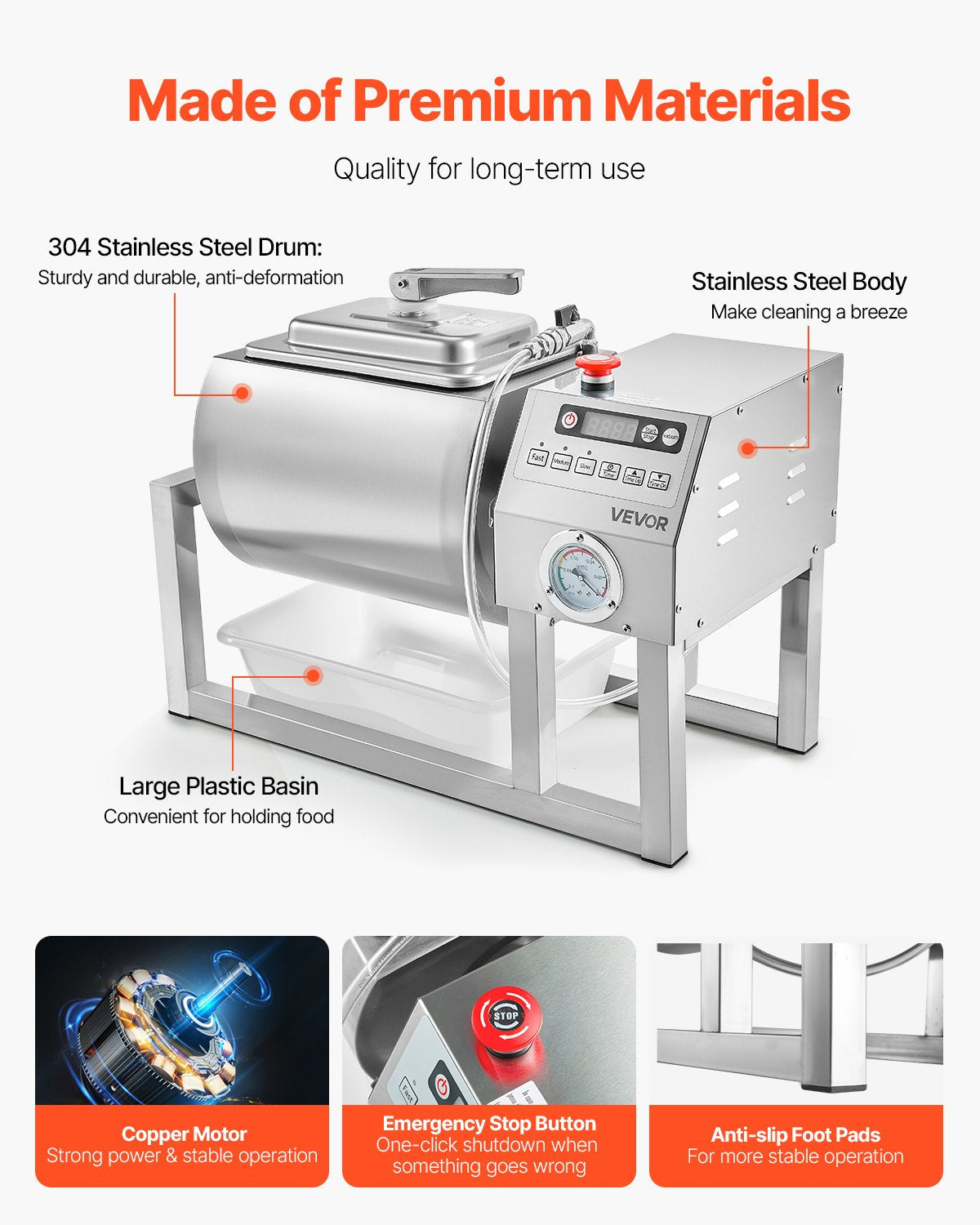 VEVOR Vacuum Meat Tumbler Marinator Machine 20L for Chicken Steak Commercial 