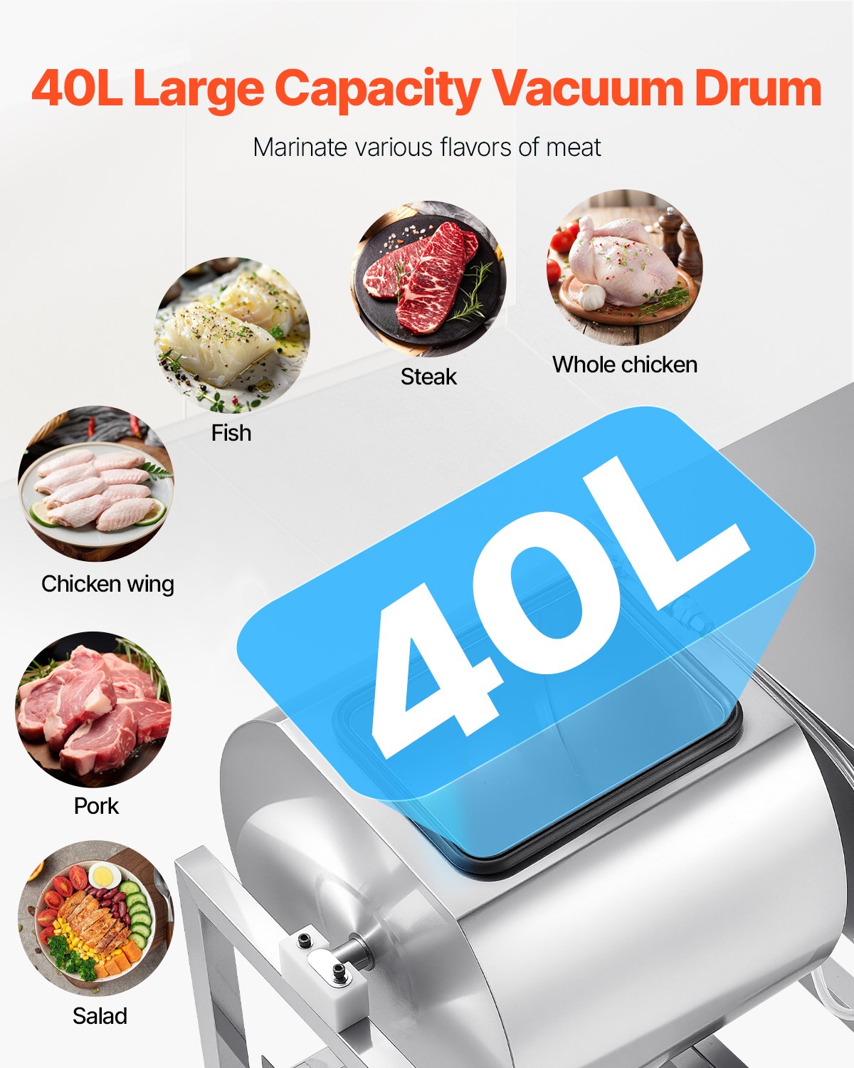 VEVOR Vacuum Meat Tumbler Marinator Machine 40L for Chicken Steak Commercial 