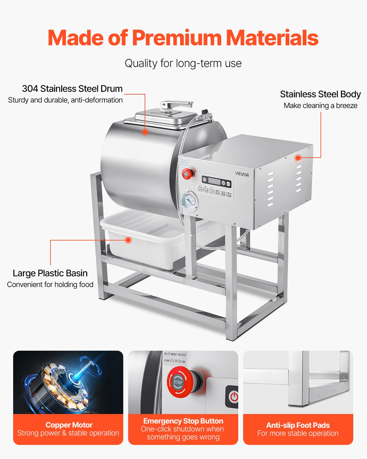 VEVOR Vacuum Meat Tumbler Marinator Machine 40L for Chicken Steak Commercial 