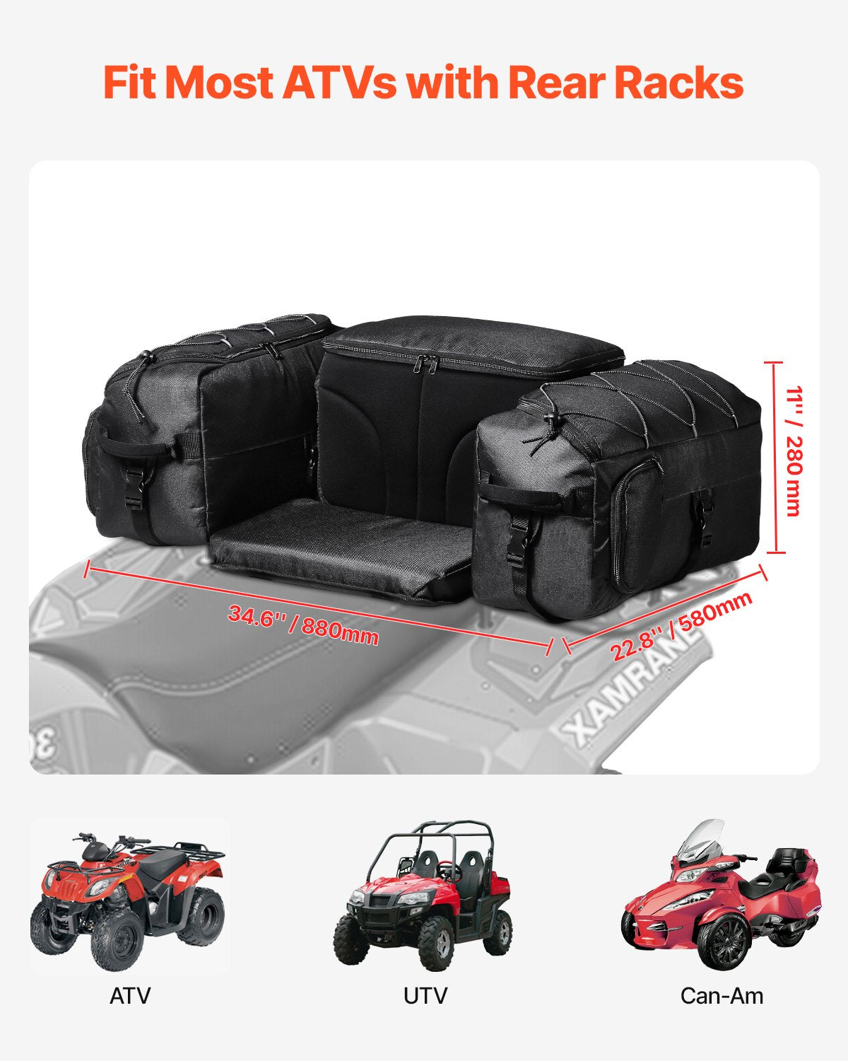 VEVOR 74L ATV Rear Storage Bag 600D Oxford Cloth Rear Cargo Bag & Sponge Cushion 