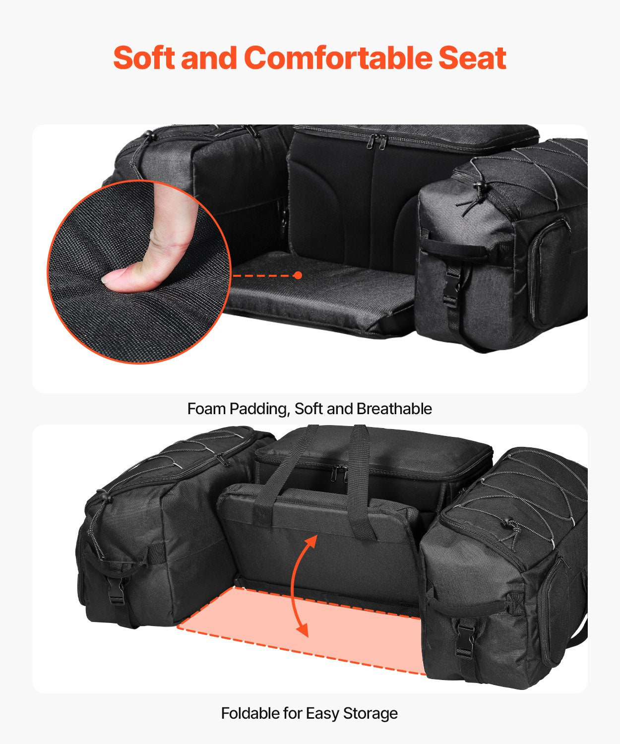 VEVOR 74L ATV Rear Storage Bag 600D Oxford Cloth Rear Cargo Bag & Sponge Cushion 