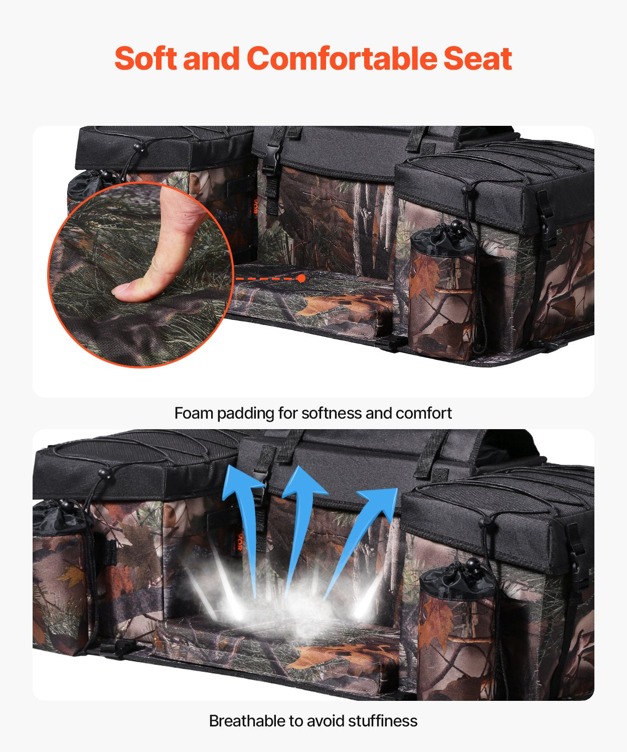 VEVOR 68L ATV Rear Storage Bag 600D Oxford Cloth Rear Cargo Bag & Sponge Cushion 
