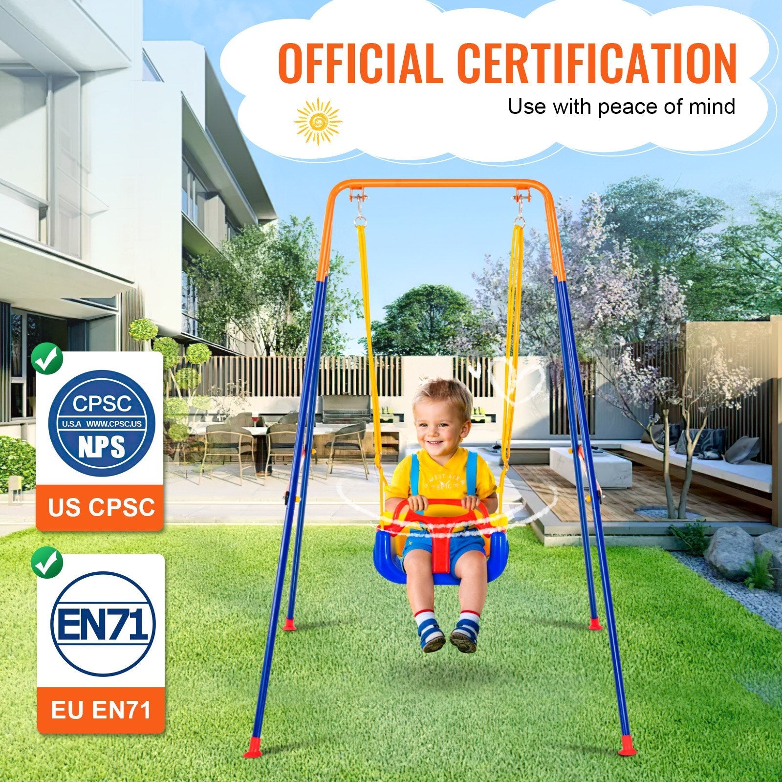 VEVOR Swing Sets for Backyard 3 in 1 Toddler Swing Set with 4 Sandbags Foldable 