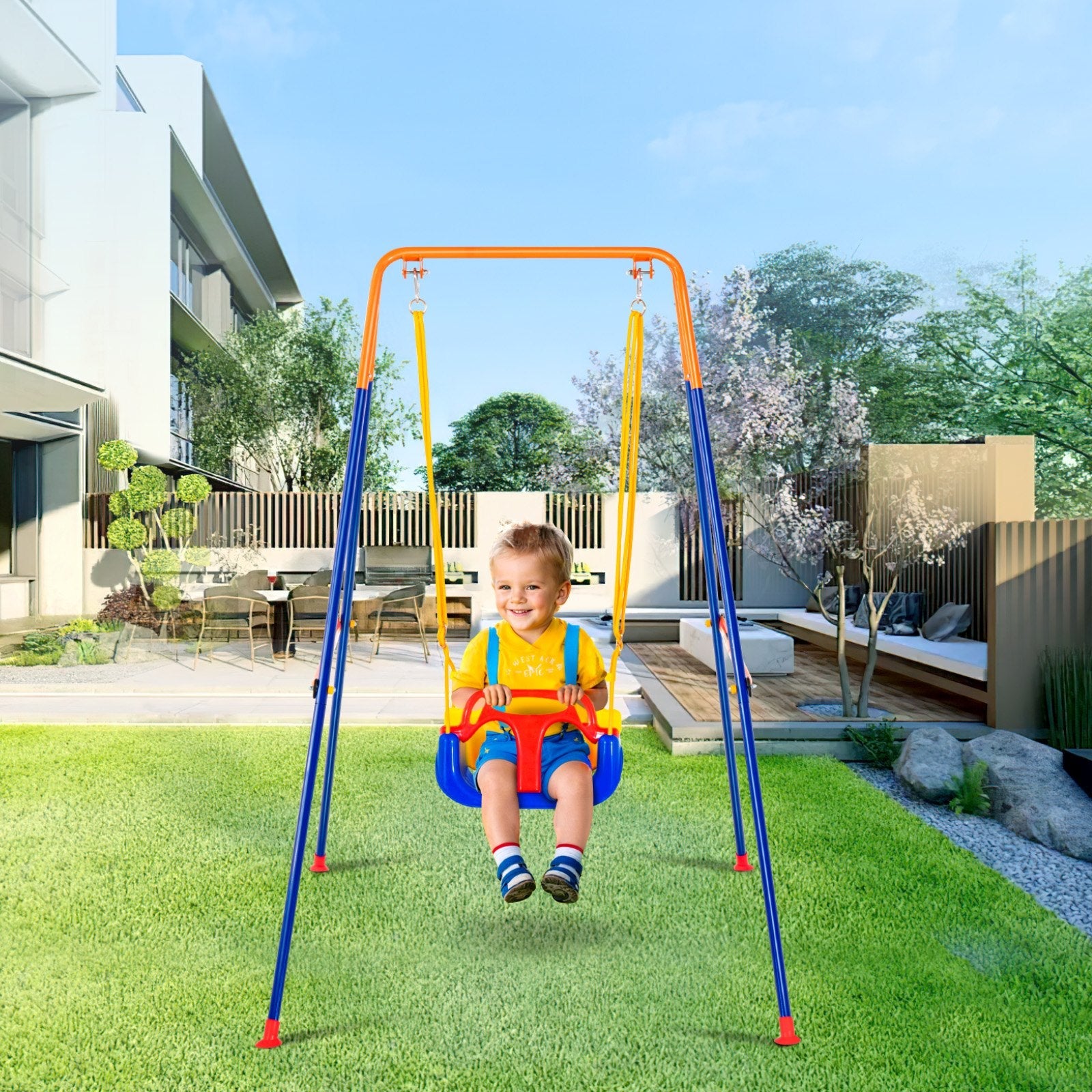 VEVOR Swing Sets for Backyard 3 in 1 Toddler Swing Set with 4 Sandbags Foldable 