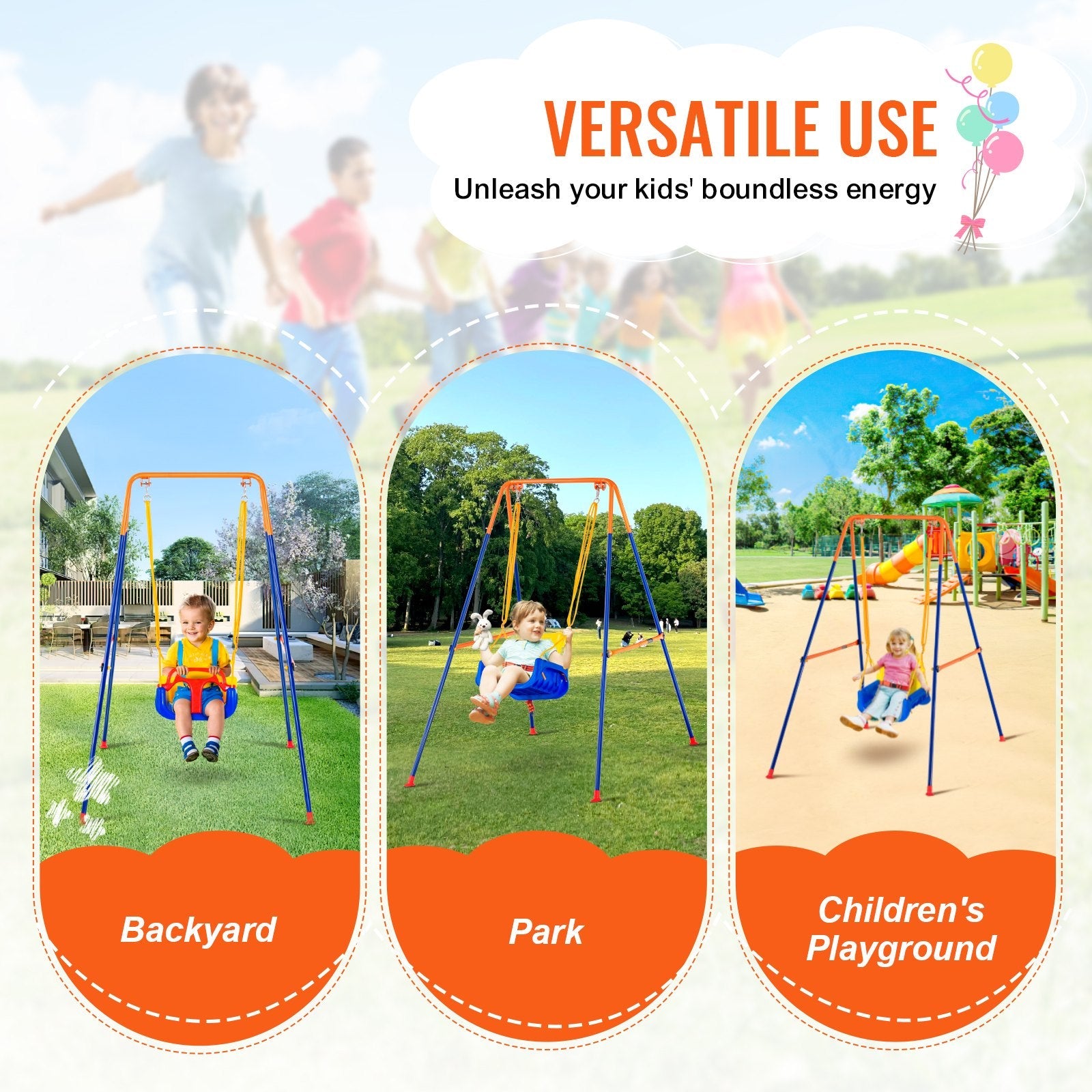 VEVOR Swing Sets for Backyard 3 in 1 Toddler Swing Set with 4 Sandbags Foldable 