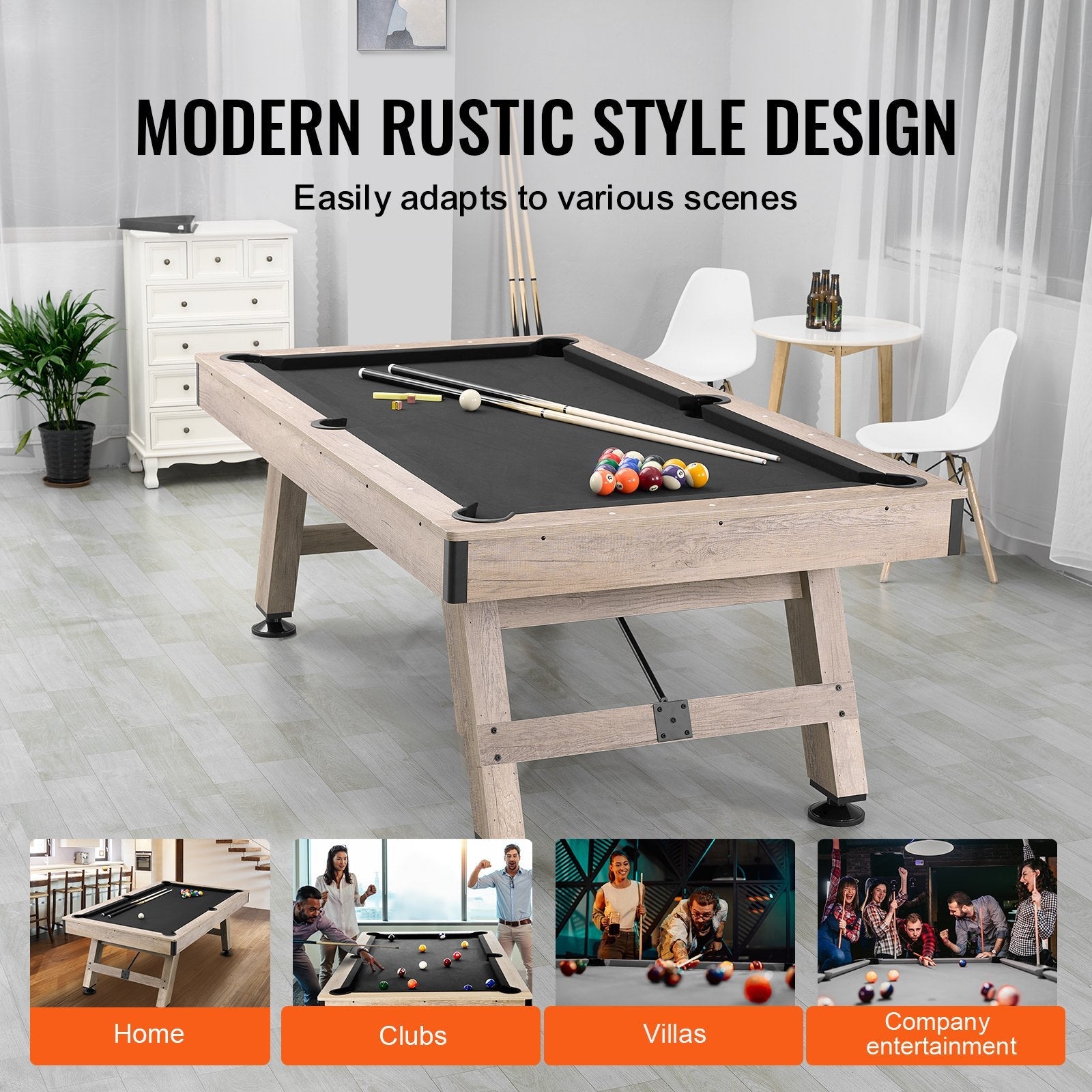 VEVOR Billiards Table, 7 ft Pool Table, Adjust Legs Stable Billiards Table, Pool Table Set Includes Balls, Cues, Chalks and Brush, Wood Color with Black Cloth, Perfect for Family Game Room Kids Adults 