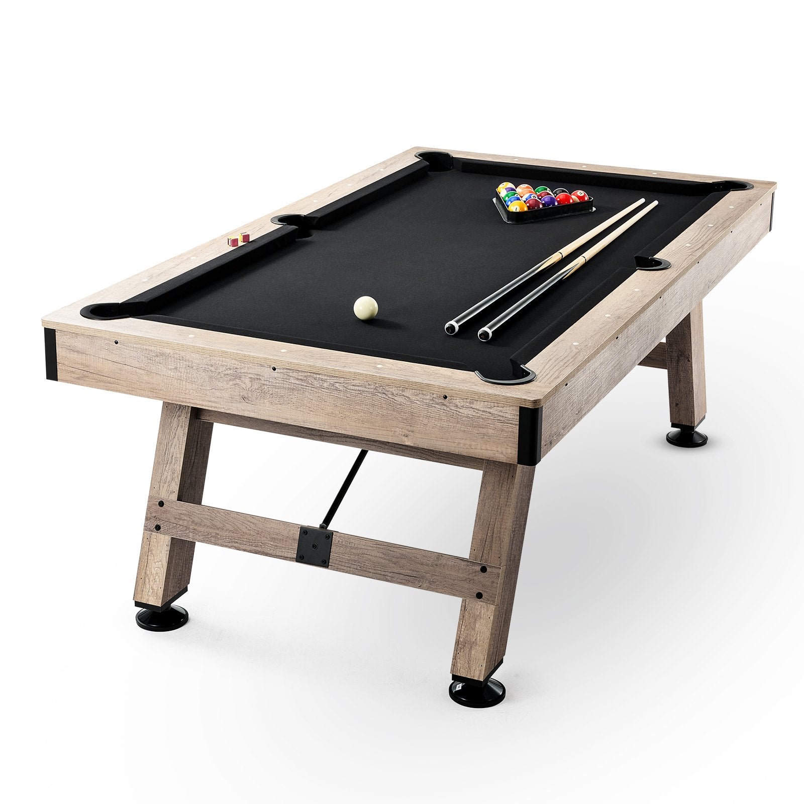 VEVOR Billiards Table, 7 ft Pool Table, Adjust Legs Stable Billiards Table, Pool Table Set Includes Balls, Cues, Chalks and Brush, Wood Color with Black Cloth, Perfect for Family Game Room Kids Adults 