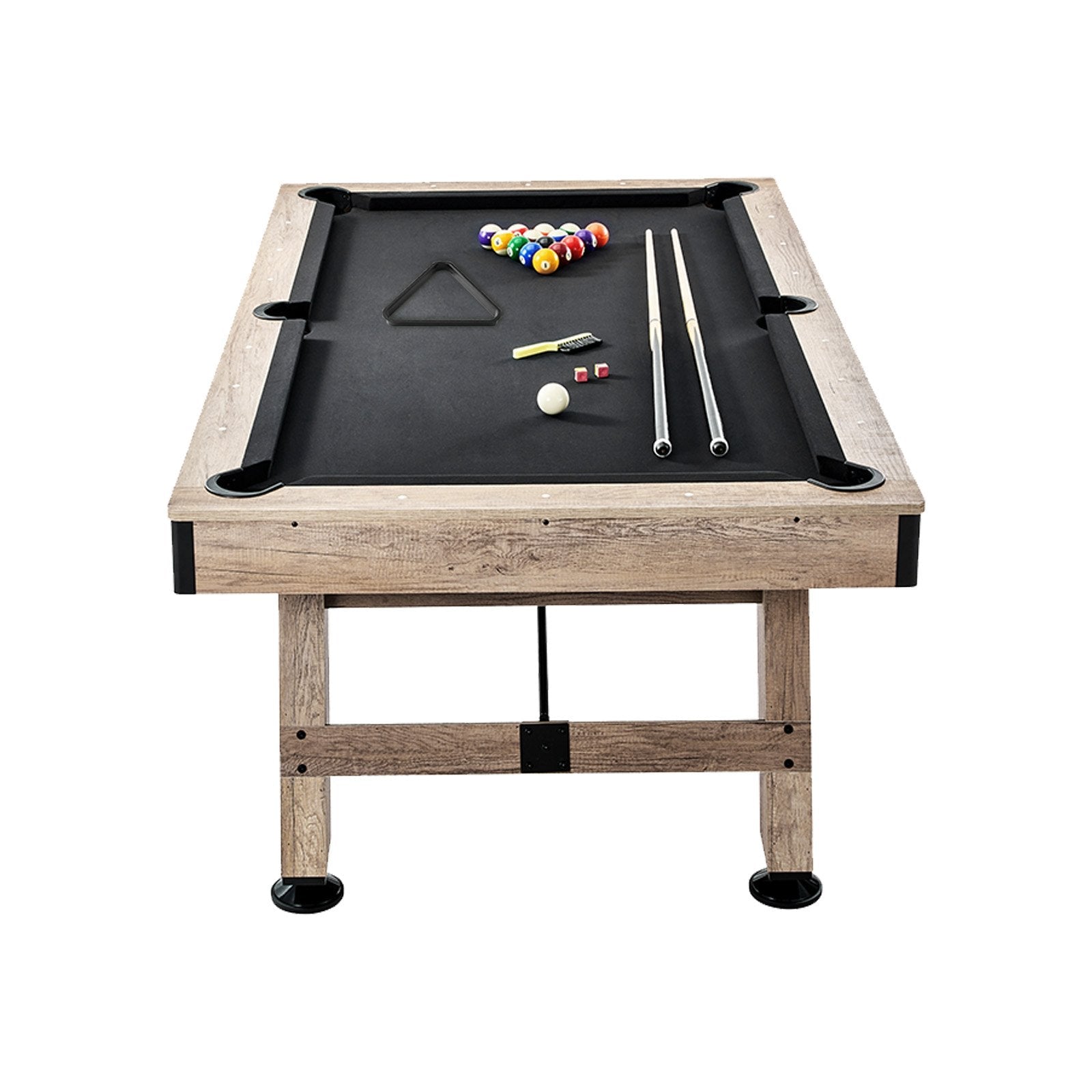 VEVOR Billiards Table, 7 ft Pool Table, Adjust Legs Stable Billiards Table, Pool Table Set Includes Balls, Cues, Chalks and Brush, Wood Color with Black Cloth, Perfect for Family Game Room Kids Adults 