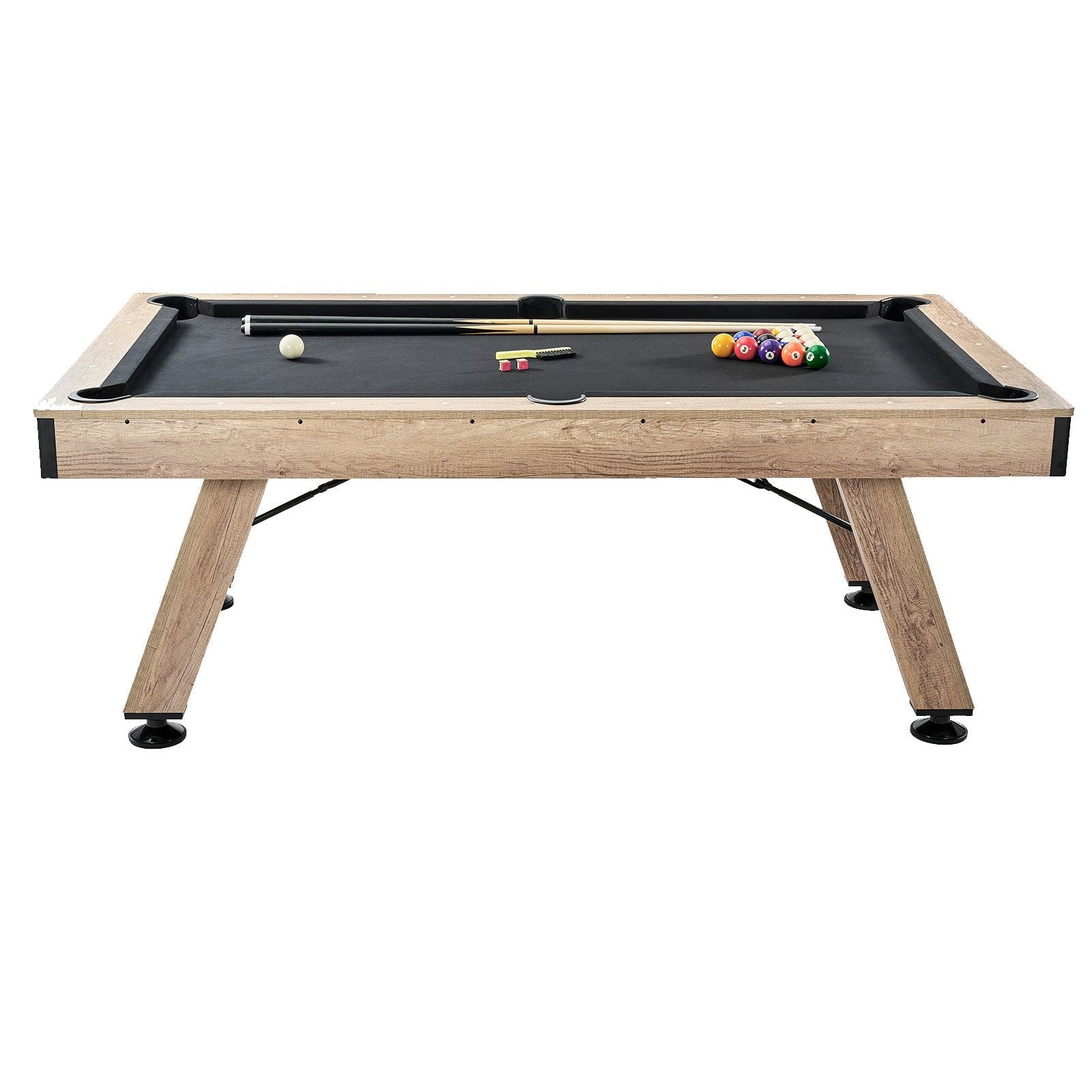 VEVOR Billiards Table, 7 ft Pool Table, Adjust Legs Stable Billiards Table, Pool Table Set Includes Balls, Cues, Chalks and Brush, Wood Color with Black Cloth, Perfect for Family Game Room Kids Adults 