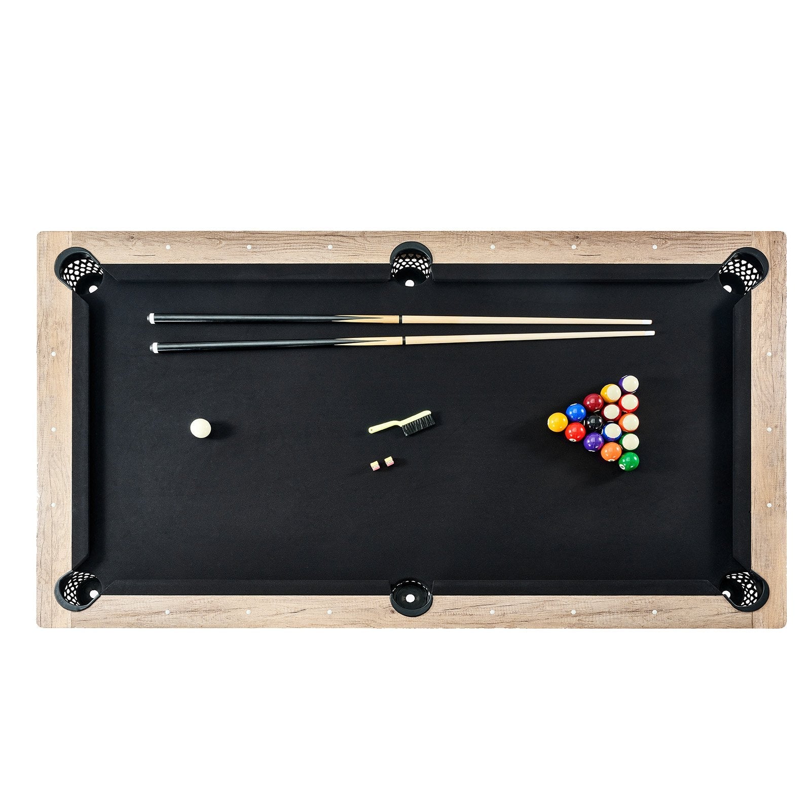 VEVOR Billiards Table, 7 ft Pool Table, Adjust Legs Stable Billiards Table, Pool Table Set Includes Balls, Cues, Chalks and Brush, Wood Color with Black Cloth, Perfect for Family Game Room Kids Adults 