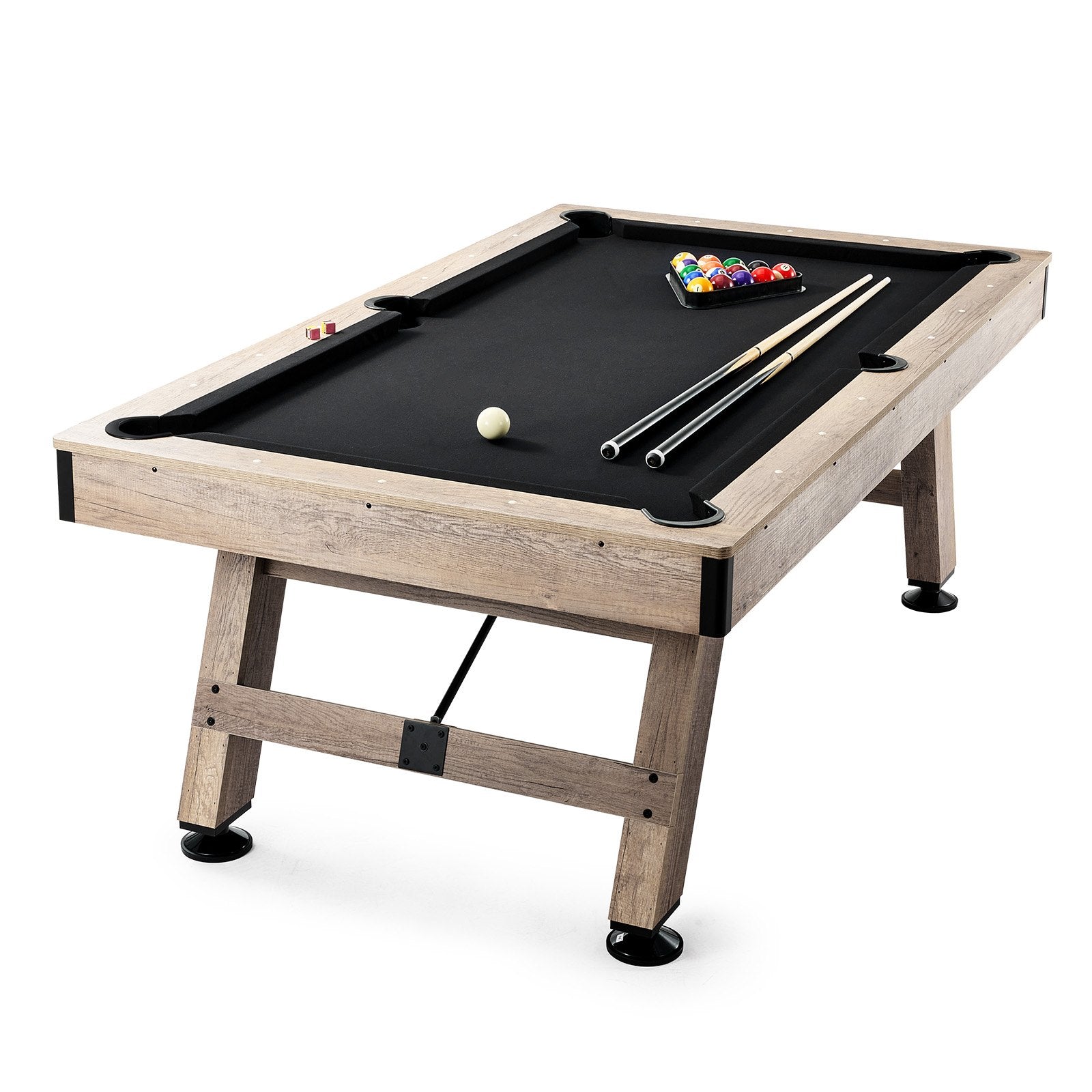 VEVOR Billiards Table, 7 ft Pool Table, Adjust Legs Stable Billiards Table, Pool Table Set Includes Balls, Cues, Chalks and Brush, Wood Color with Black Cloth, Perfect for Family Game Room Kids Adults 
