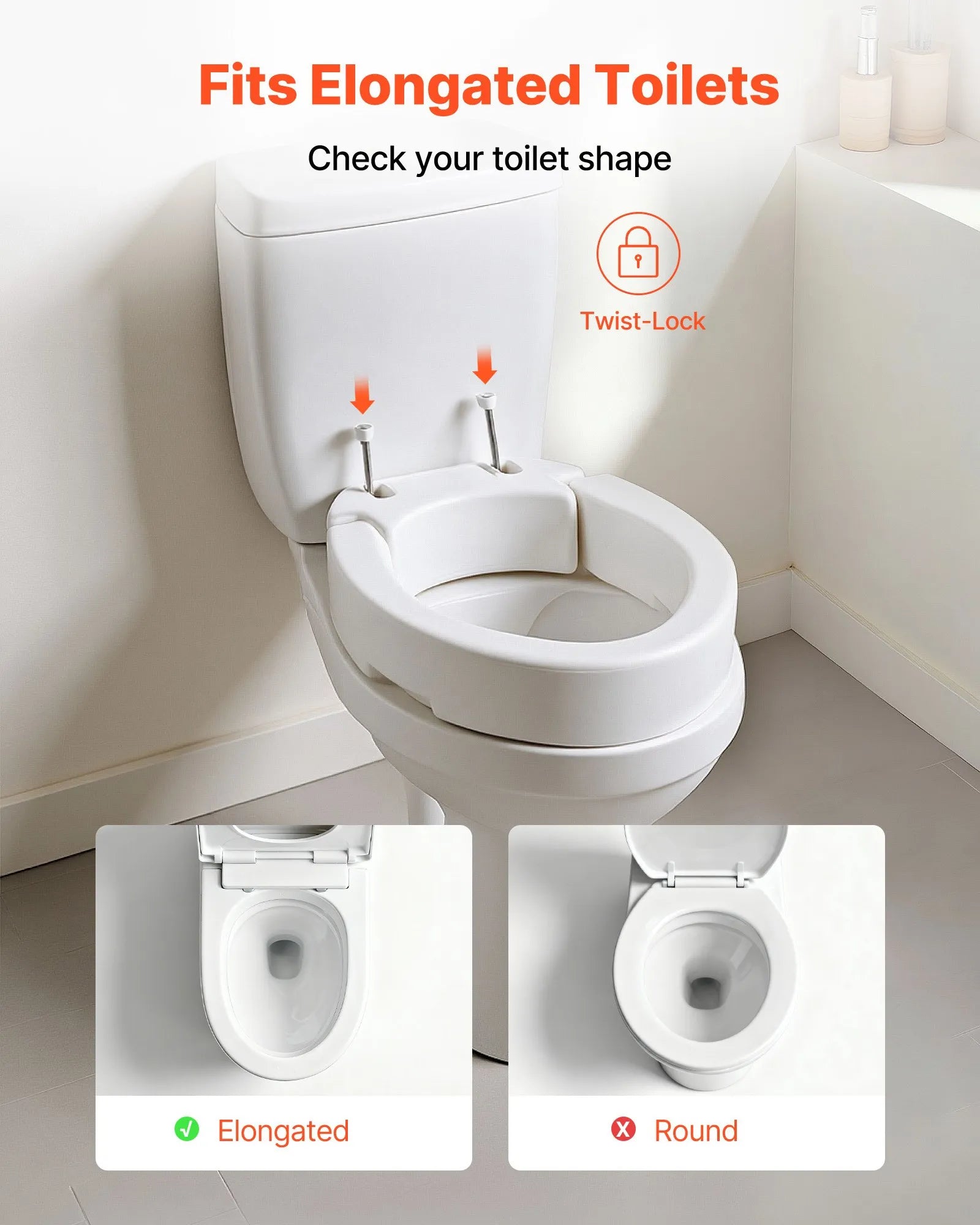 3.5-Inch Raised Toilet Seat for Elongated Toilets, 300 lb Capacity, Elevated Toilet Seat Riser for Seniors & Adults