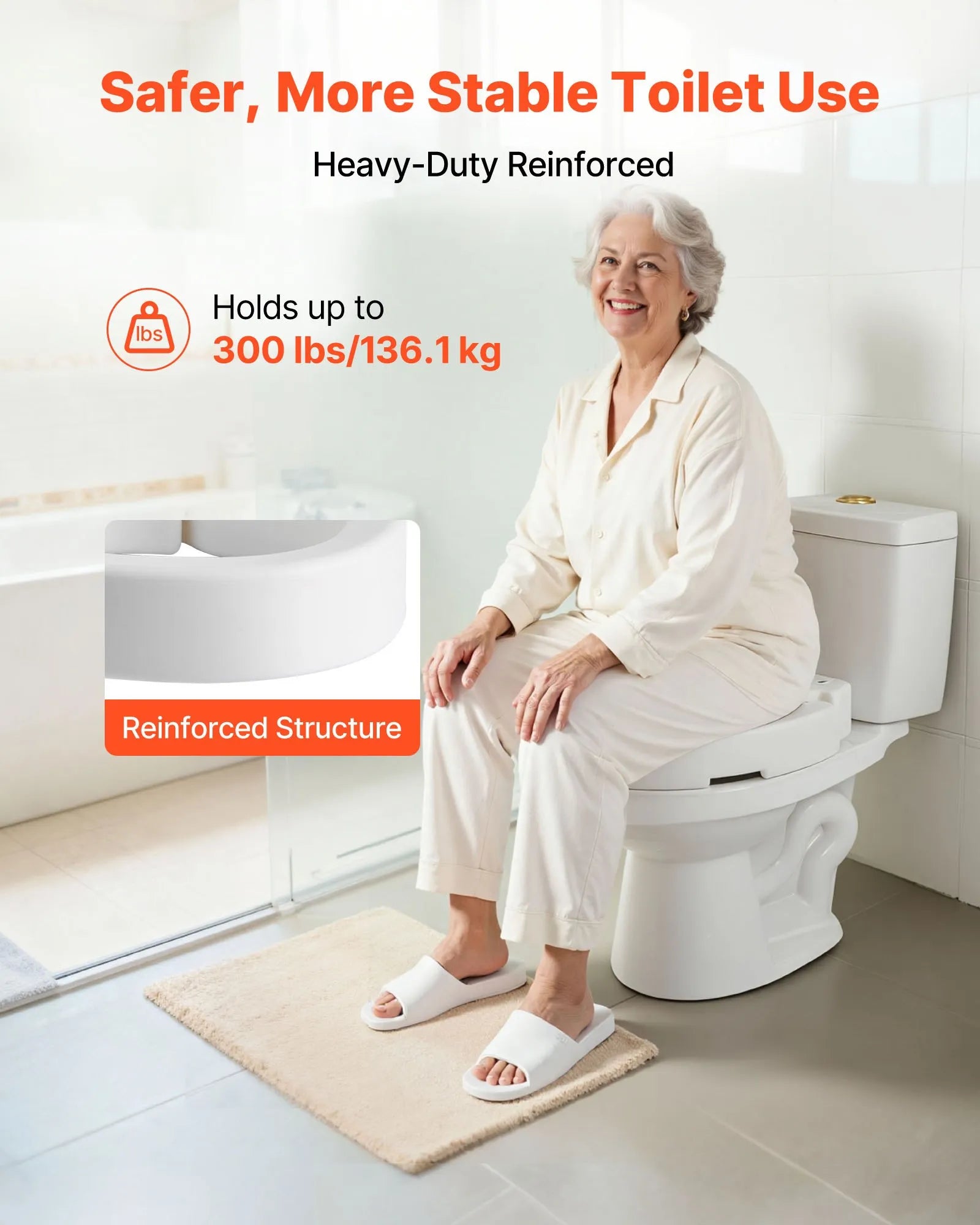 3.5-Inch Raised Toilet Seat for Elongated Toilets, 300 lb Capacity, Elevated Toilet Seat Riser for Seniors & Adults