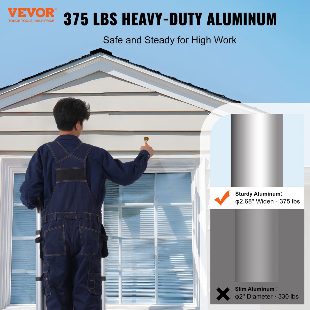 VEVOR Telescoping Extension Ladder 12.5FT A-Shape w/ Stabilizer Bar for RV 